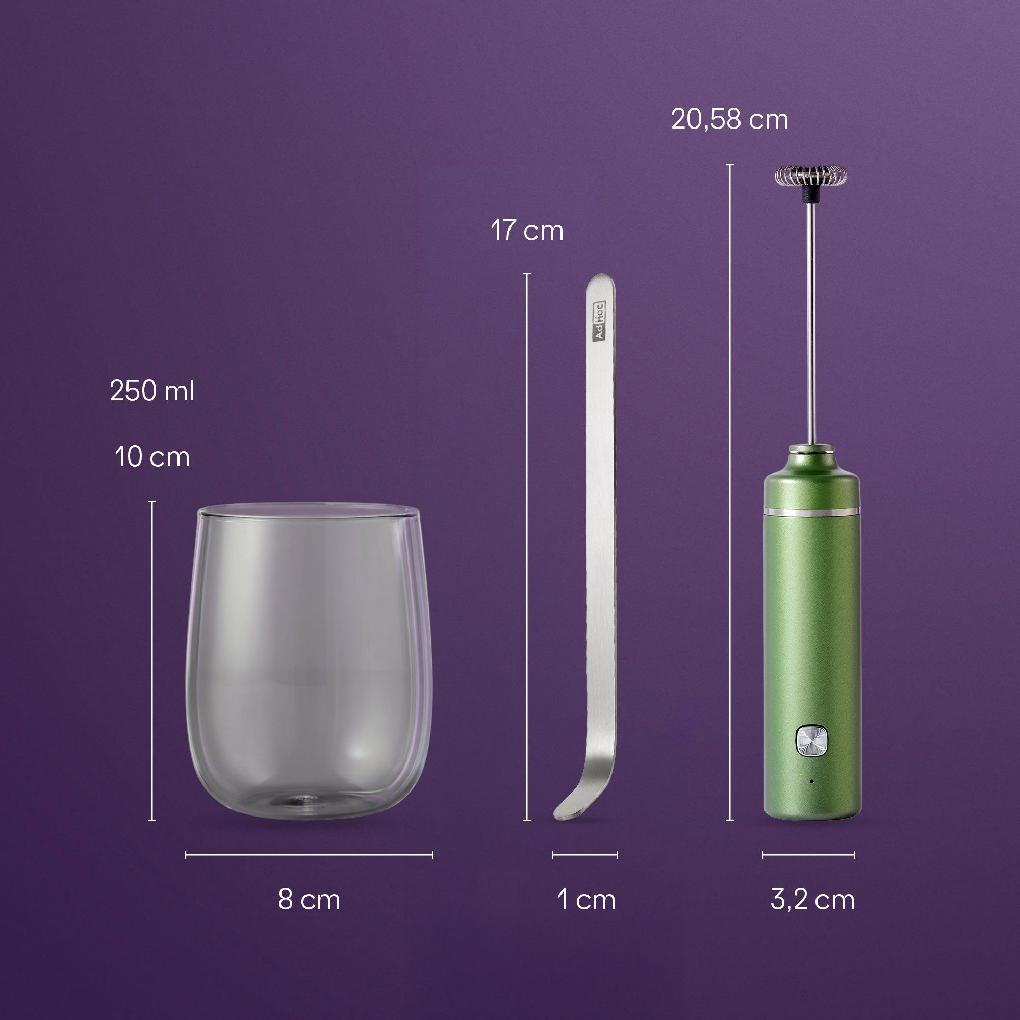 AdHoc Milchaufschäumer Matcha-Genießer-Set Chado, mit Glas und Löffel