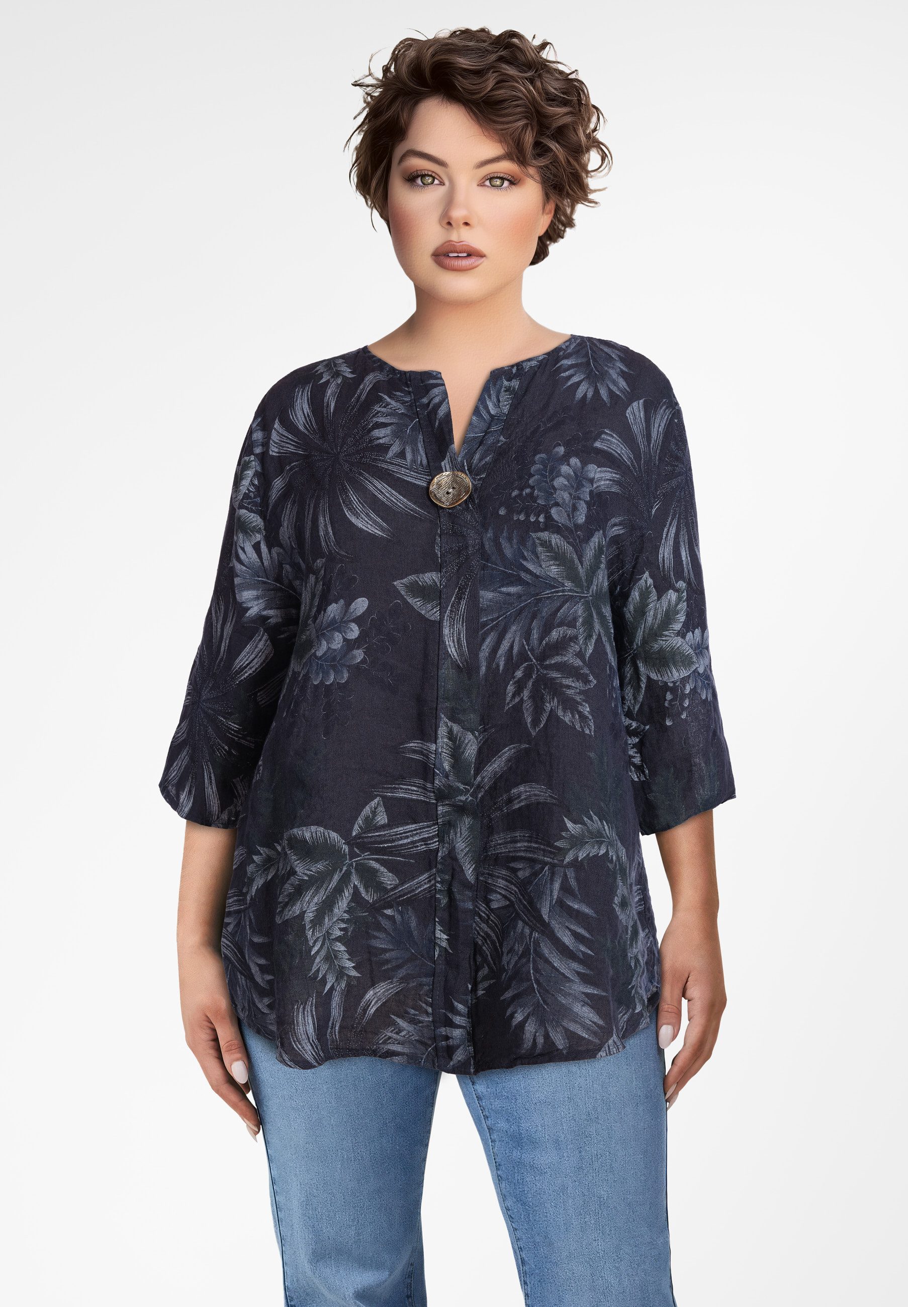 PEKIVESSA Tunika Bluse Leinen mit 3/4-Arm günstig online kaufen