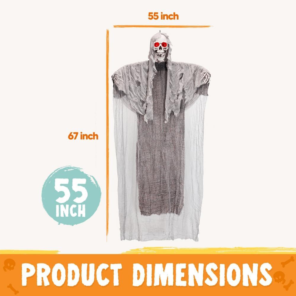 JOYIN Hängedekoration JOYIN Halloween Sensenmann 1,7m, schreiend animiert,Spukhaus Deko – Bild 5 von 5