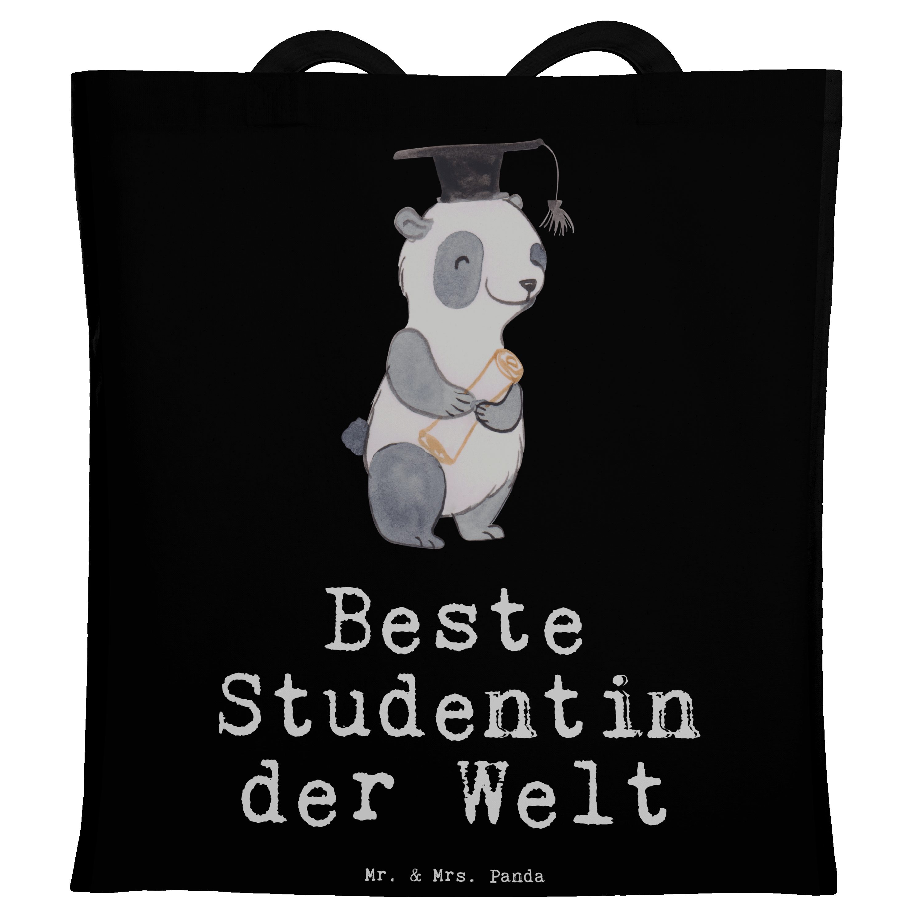 Mr. & Mrs. Panda Tragetasche Panda Beste Studentin der Welt - Schwarz - Geschenk, Stoffbeutel, Beu (1-tlg) | Canvas-Taschen