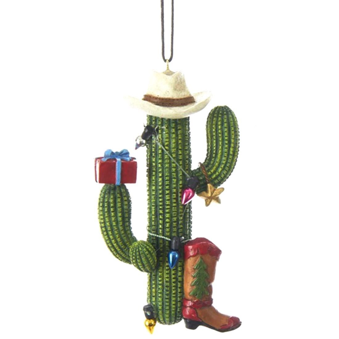 Kurt S. Adler Dekohänger Western Weihnachtsschmuck Kaktus mit Cowboyhut, Western Weihnachtsdekoration zum Hängen, handbemalt
