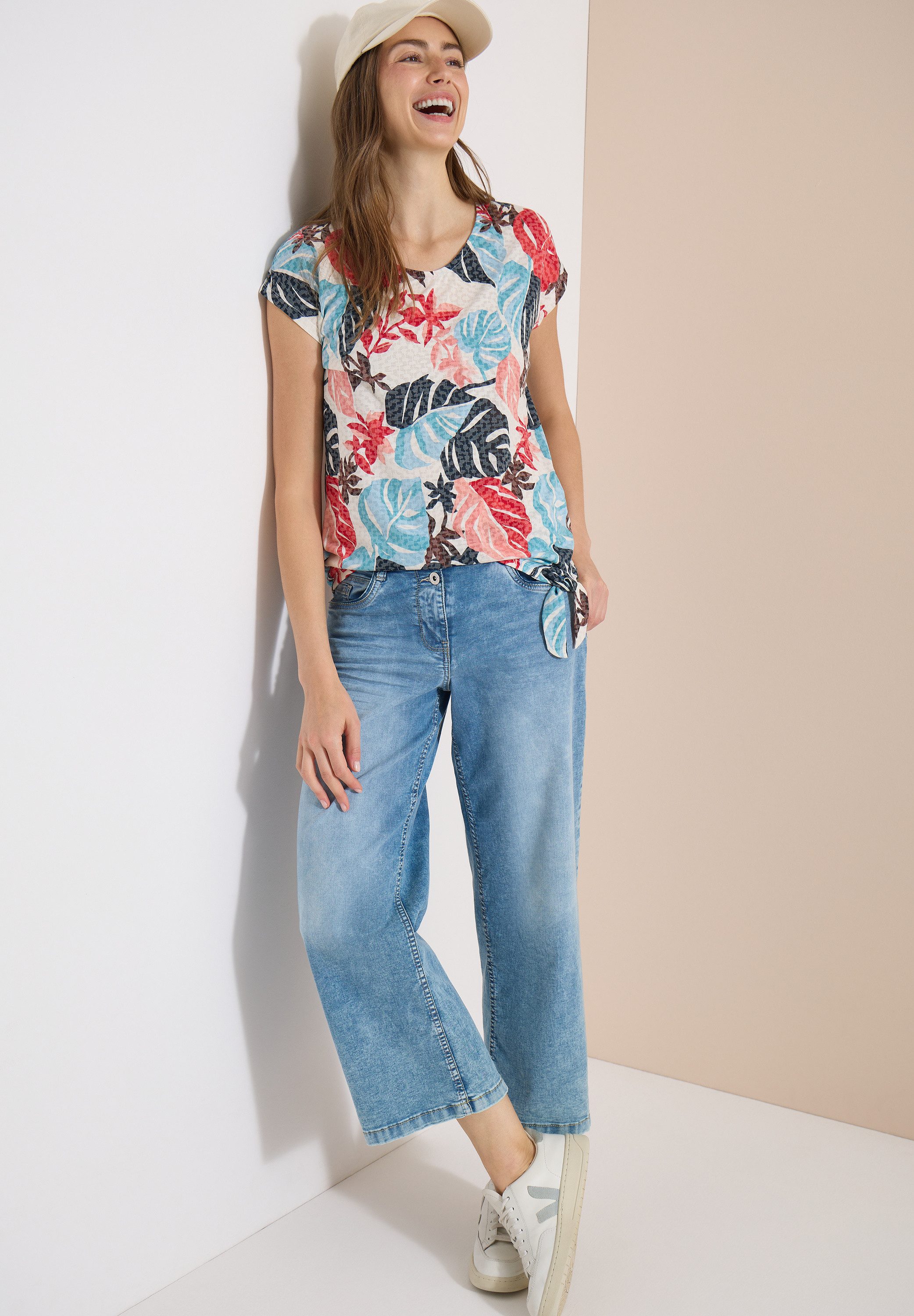 CECIL Kurzarmshirt Sommershirt in Ausbrenner-Optik/mit floralem Print – Bild 5 von 5