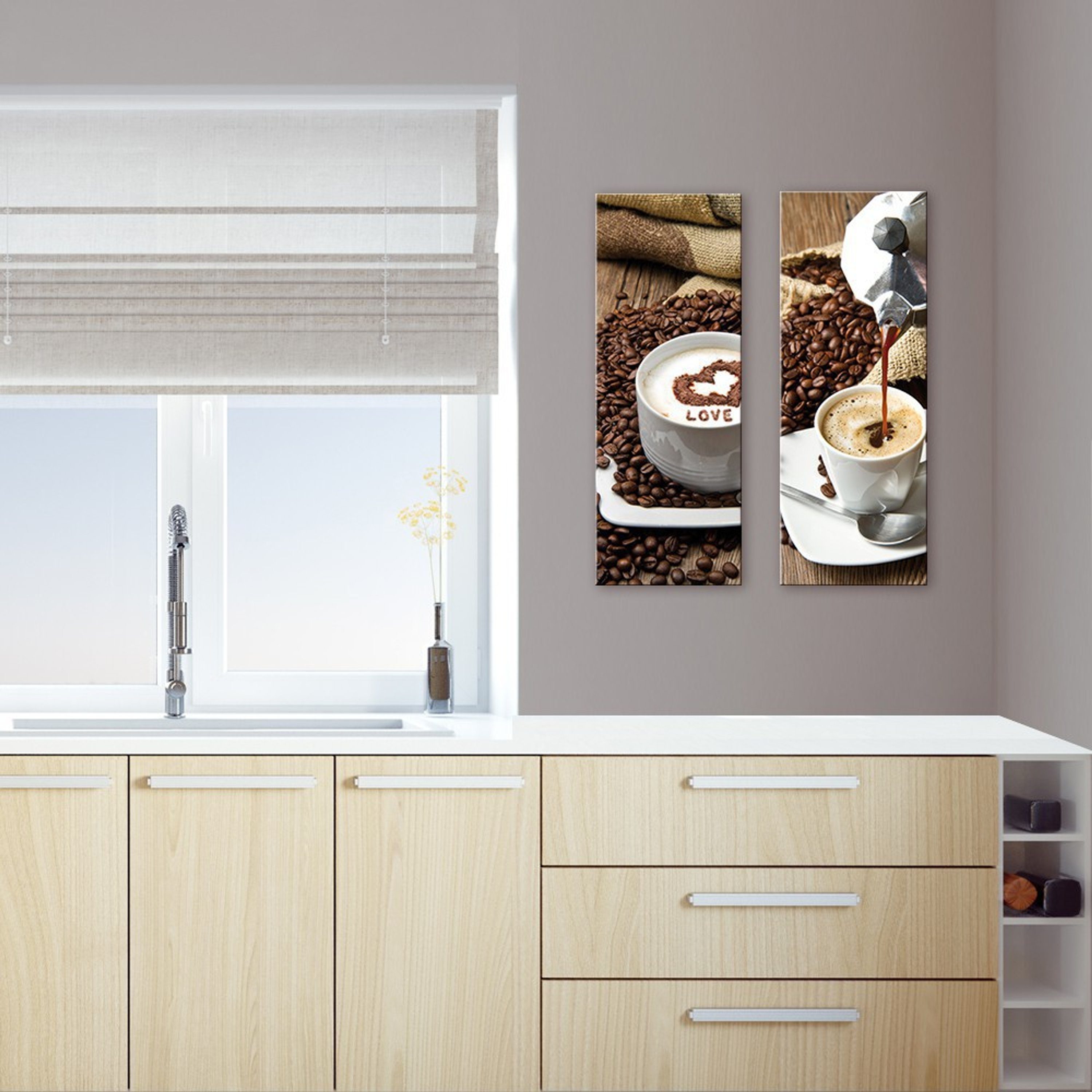 30x80cm Trinken: II aus Kaffee Bild Glasbild und Küche hoch, Glasbild Küchenbild Glas Kaffebohnen Essen artissimo