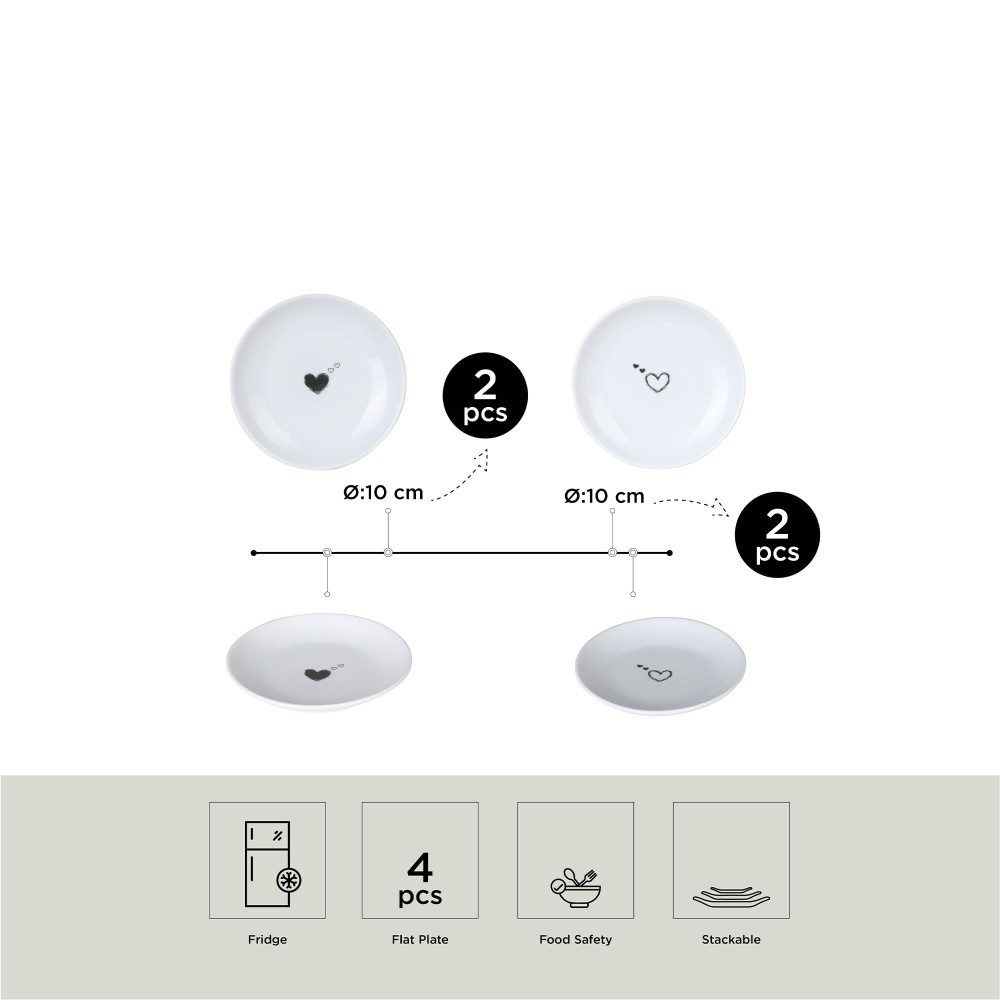 Kütahya Porselen Dessertteller Kütahya Porselen Pretty Teller-Set 4tlg 10 cm, Herzmuster, Weiß