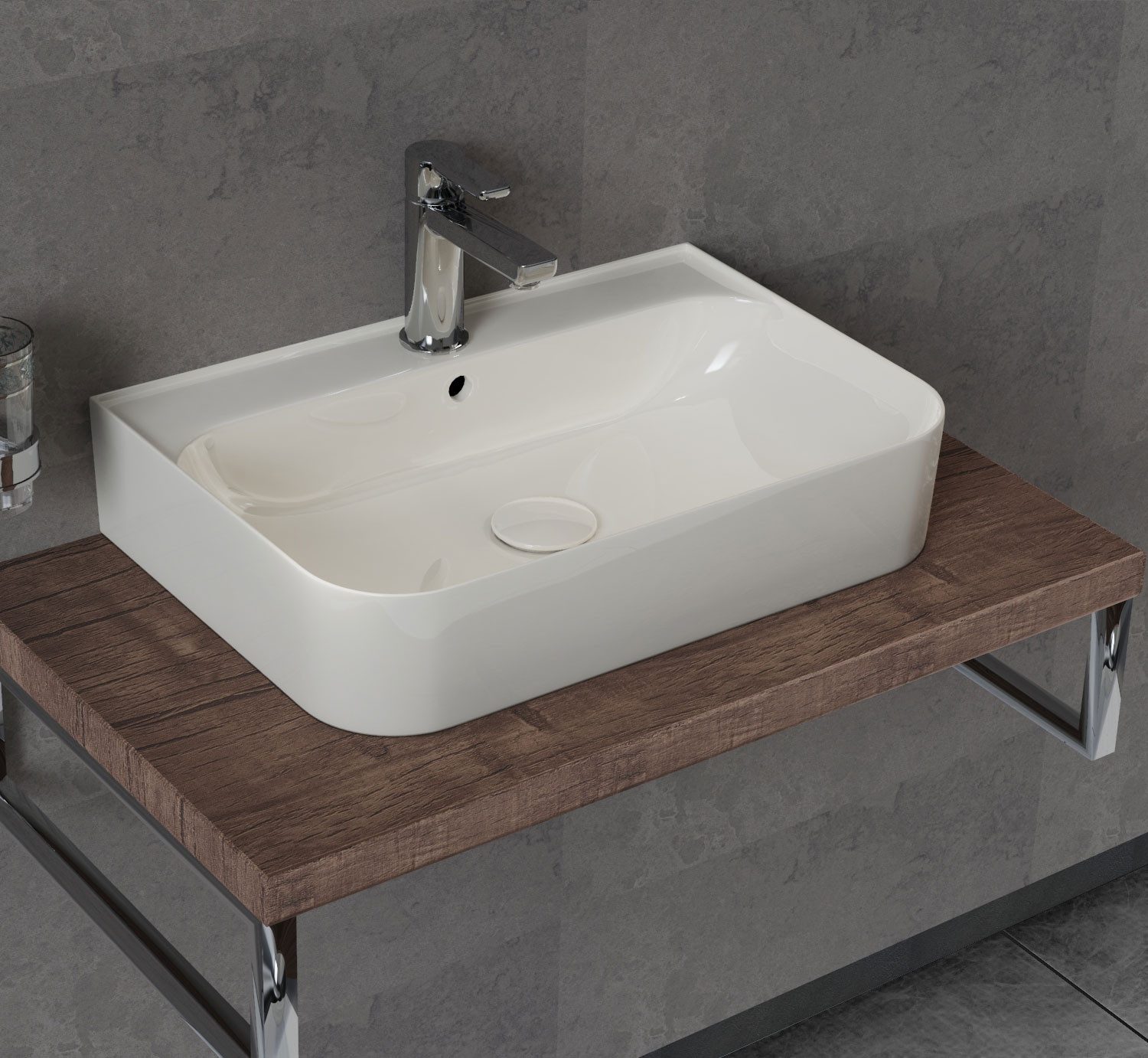 Thumbnail - Aqua Bagno Aufsatzwaschbecken 55cm weiß glänzend eckig wandhängend Waschbecken