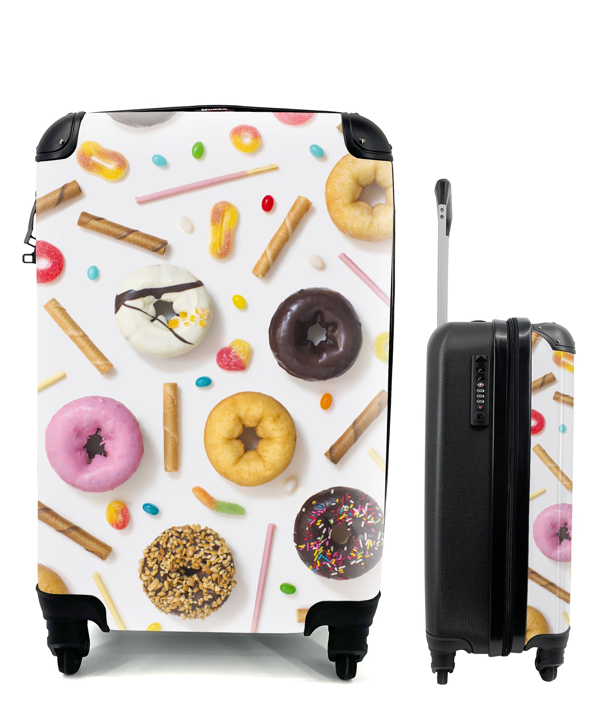 MuchoWow Handgepäckkoffer Donuts, Süßigkeiten und Kekse, 4 Rollen, Reisetasche mit rollen, Handgepäck für Ferien, Trolley, Reisekoffer