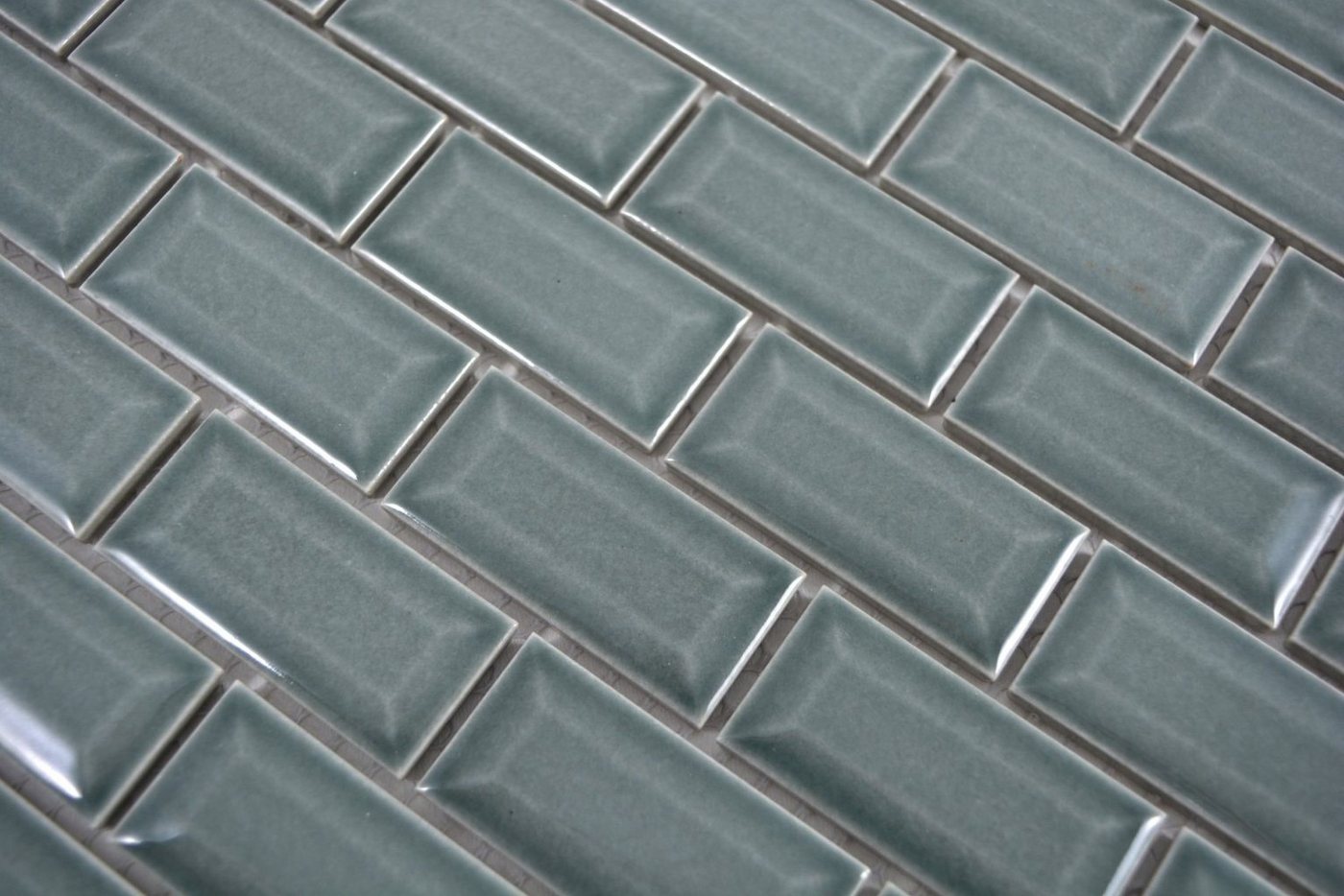 Thumbnail - Mosani Mosaikfliesen Metro Subway Grau Grün Mosaikfliese Keramik Fliesenspiegel Küche