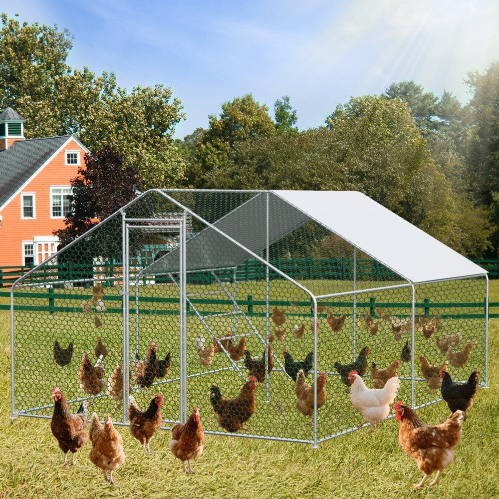 BBWL Hühnerstall 3x4x2m Metall Außengehege mit PE-Dach wasserdicht, Freilaufgehege Hühnerstall sicher für Kleintiere