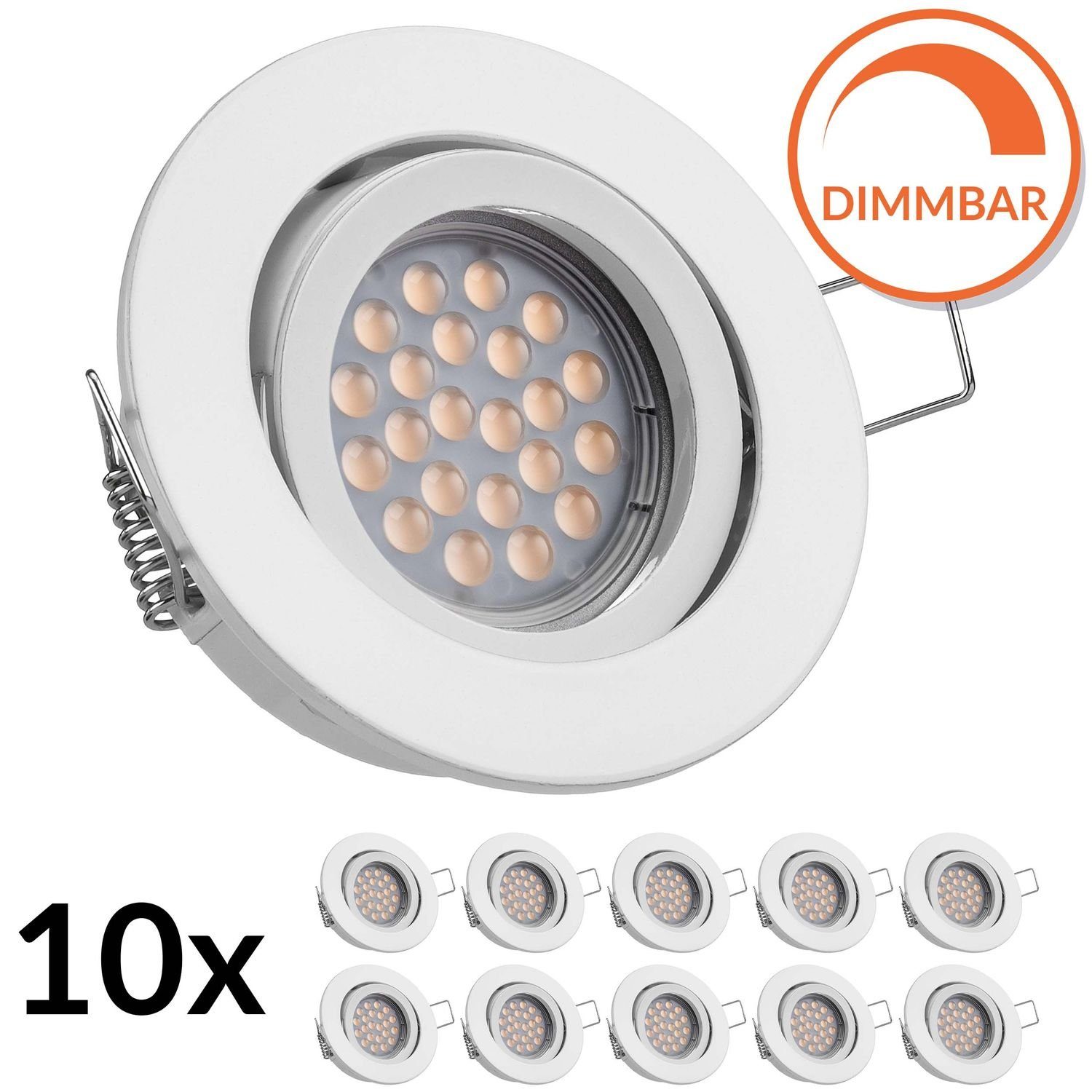 LEDANDO LED Einbaustrahler 10er LED Einbaustrahler Set Weiß mit LED GU10 Markenstrahler von LEDAN