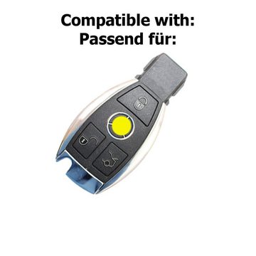 mt-key Schlüsseltasche Autoschlüssel Hardcover Schutzhülle Metallic Blue, für Mercedes Benz Funk ab 2005 Smartkey