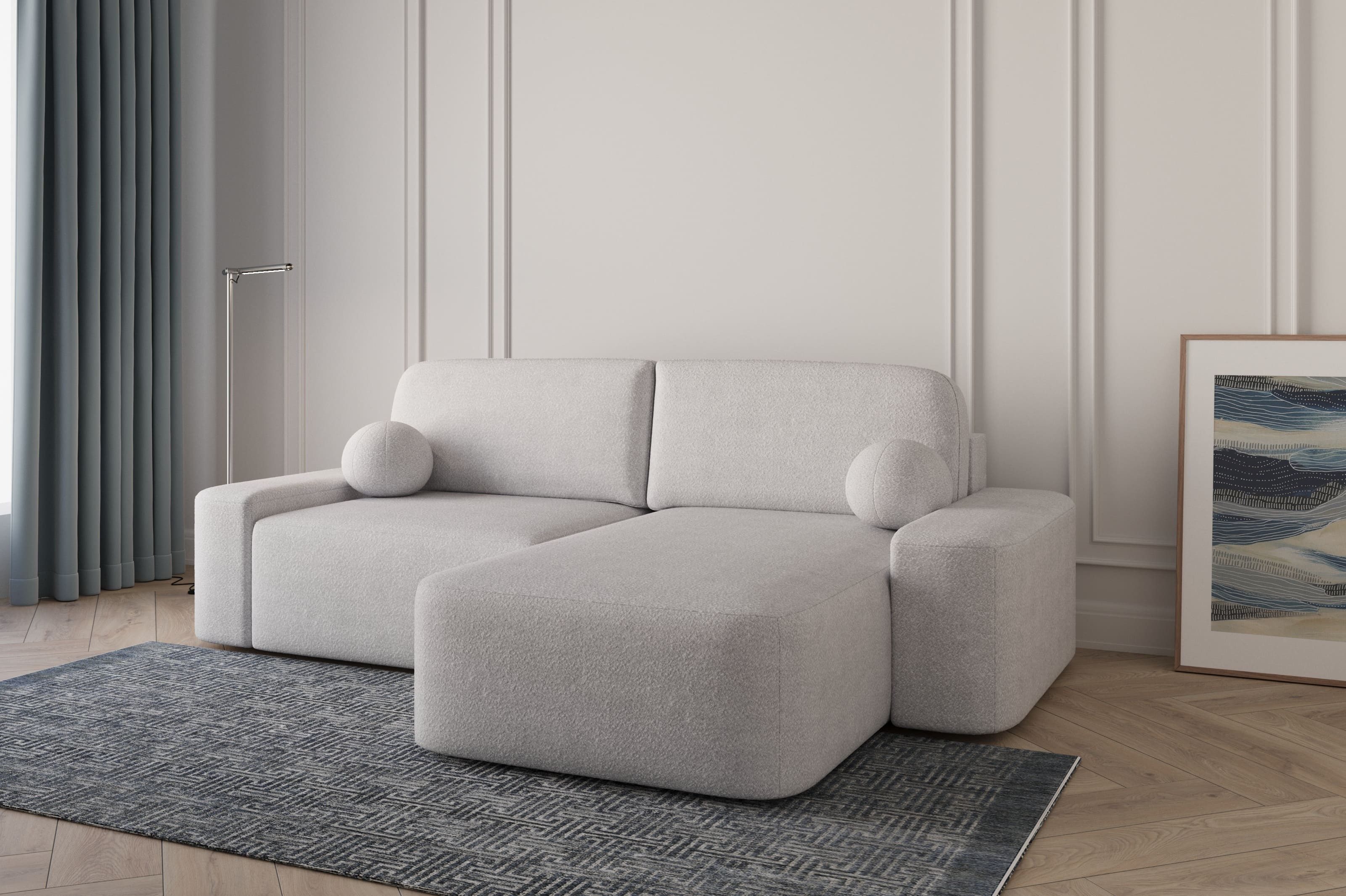 MOEBLO Ecksofa Lisbon aus Bouclé, Ottomane günstig online kaufen