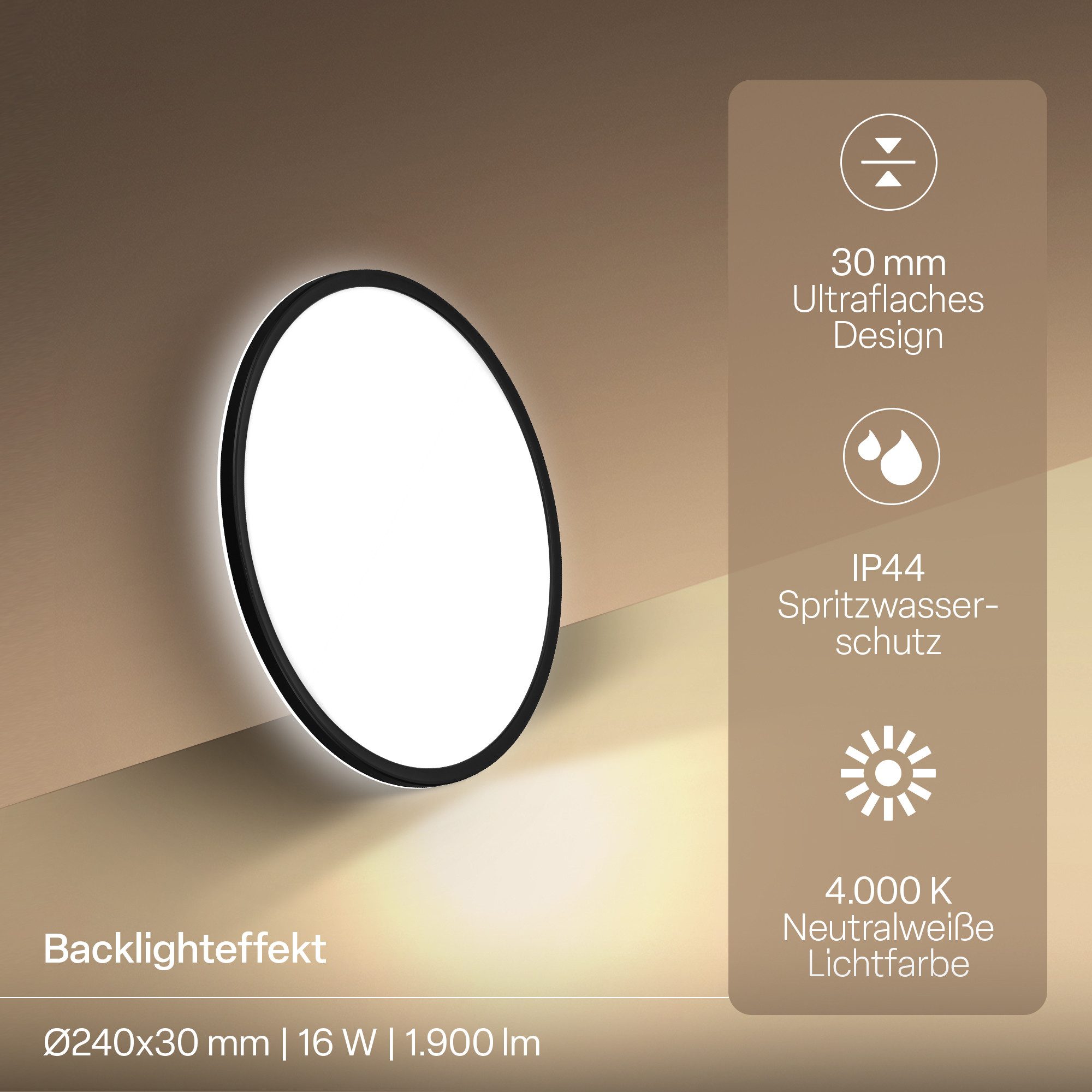 B.K.Licht LED Deckenleuchte Panel Flach 30mm Backlight Effekt LED Deckenlampe Wohnzimmer, LED fest integriert, 4000K - Neutralweiß, versch. Größen & Farben, Badezimmer, Küche, Wohnzimmer, Kinderzimmer