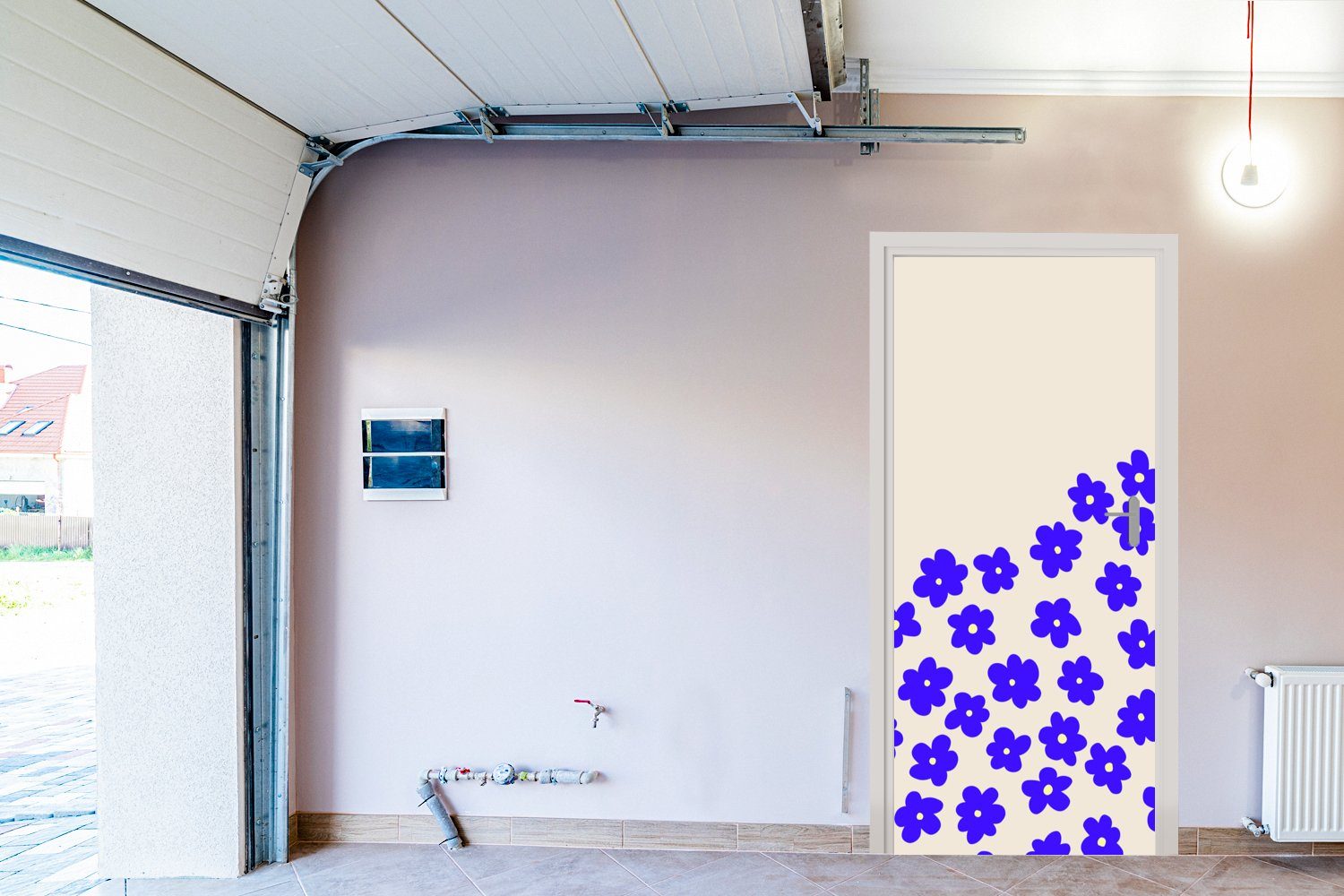 MuchoWow Türtapete (1 cm St), - Blume Blau für Tür, Fototapete bedruckt, 75x205 Matt, Muster, - Türaufkleber,