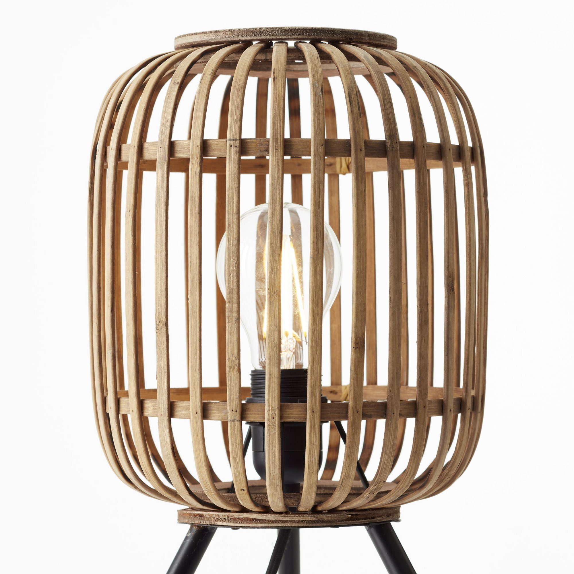 Durchmesser, Tischleuchte, Höhe, 41 cm Leuchtmittel, Nature cm Bambus/Metall im Stil, 30 Lightbox ohne