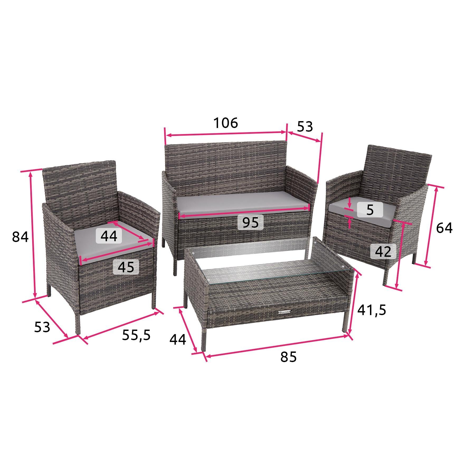 grau Madeira, | tectake (Set, 4-tlg) Sitzgruppe grau