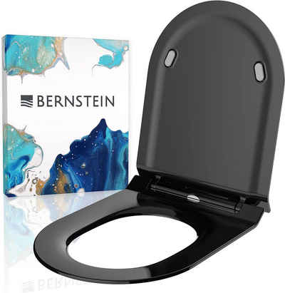 Bernstein WC-Sitz U2019 (Komplett-Set, inkl. Befestigungsmaterial), schwarz / D-Form / Absenkautomatik / flach / abnehmbar / aus Duroplast