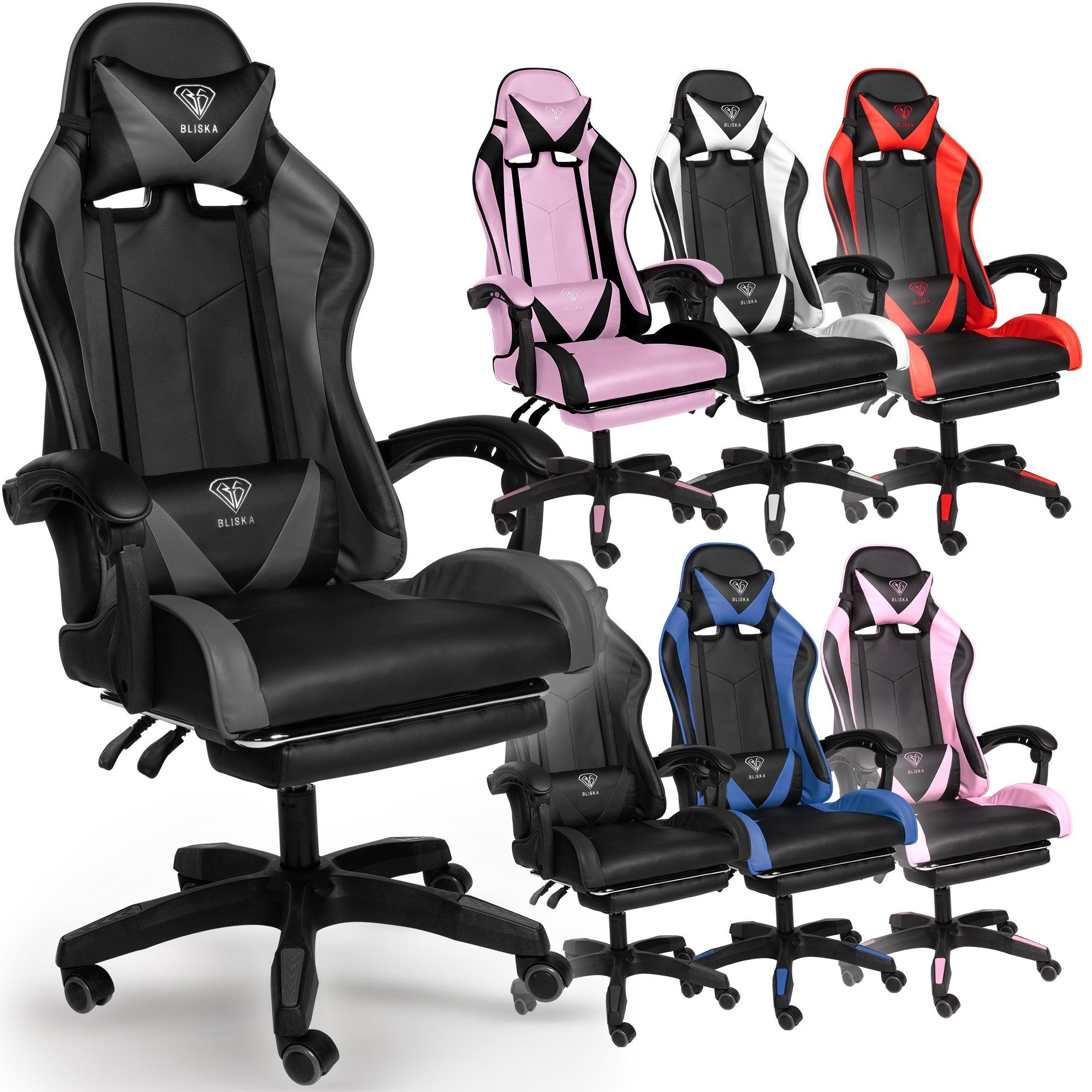 (1 Chefsessel flexiblen Design-Armlehnen Fußstütze mit mit Stück), Stuhl Chair Konrad Schwarz/Grau Gaming TRISENS Gaming