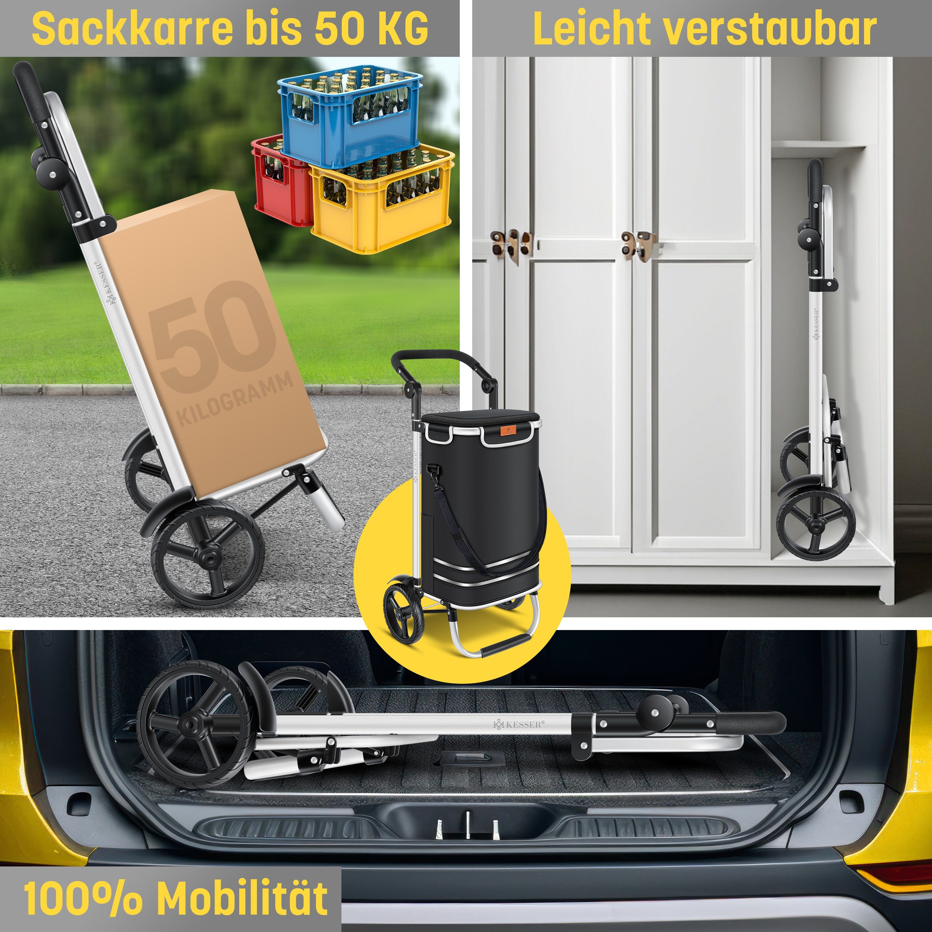 KESSER Einkaufstrolley, klappbar mit 56L Kapazität und belastbar bis 50 kg