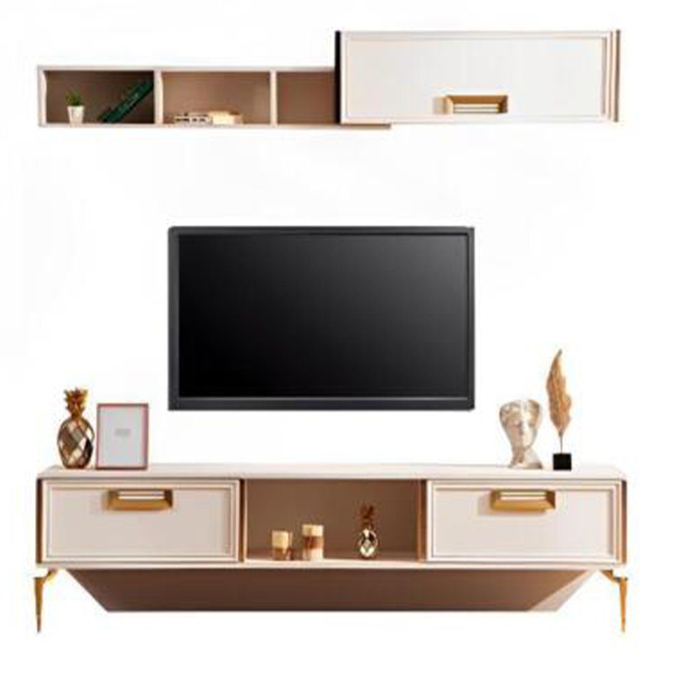 JVmoebel Wohnzimmer-Set Luxus Wohnzimmer Designer Möbel Beige Wohnwand TV-Ständer Wandregal, Made In Europe