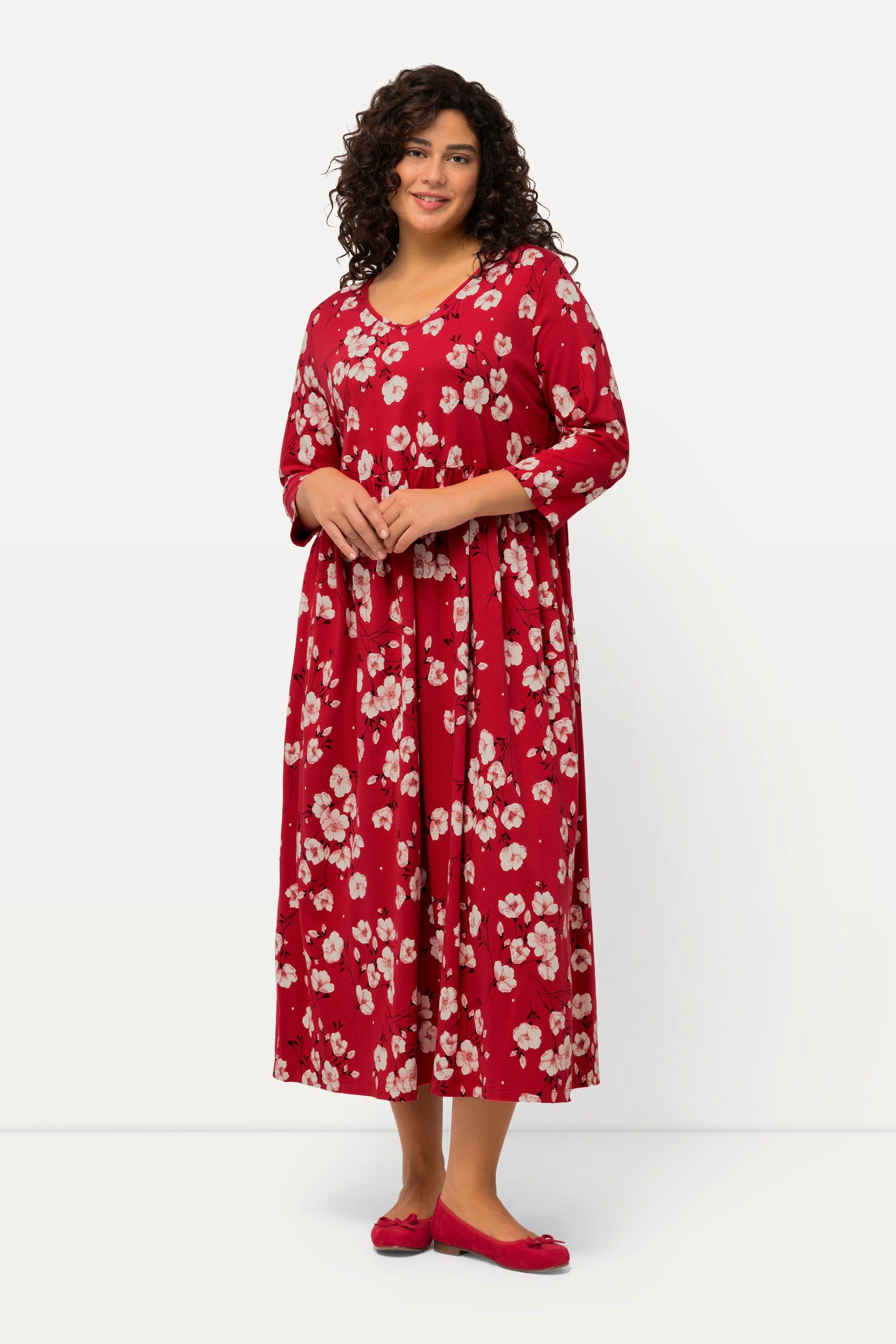 Ulla Popken Maxikleid Jerseykleid Blumen A-Linie günstig online kaufen
