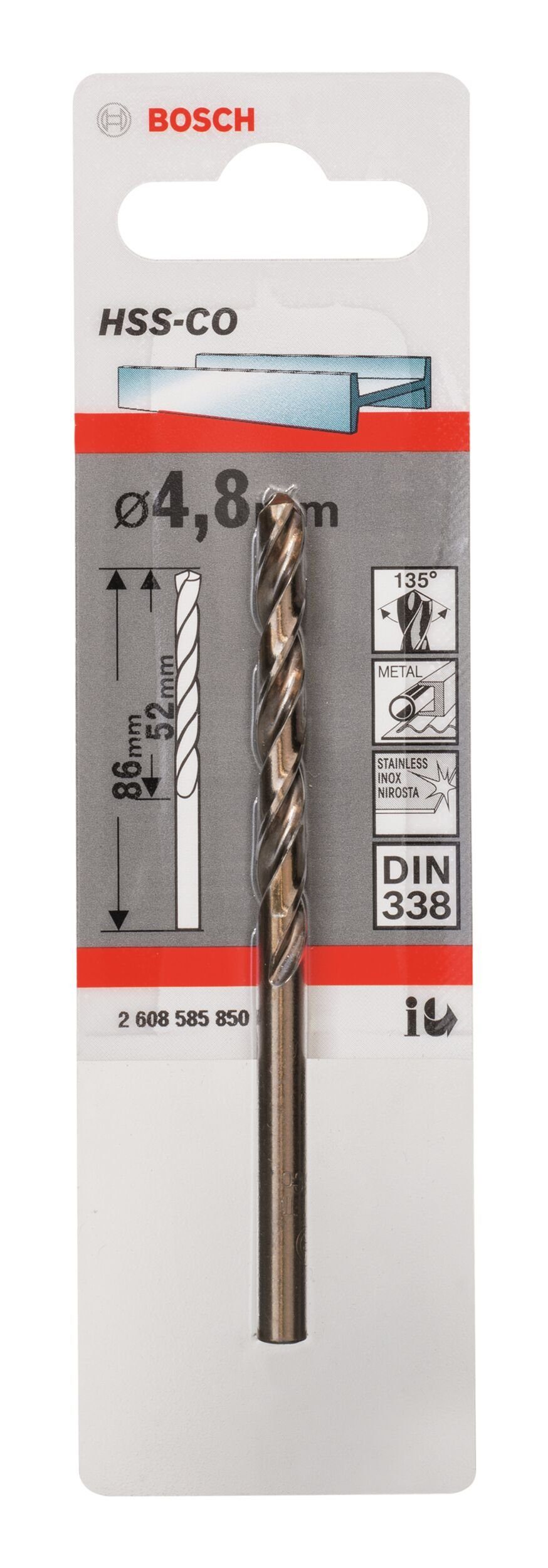 BOSCH Metallbohrer, HSS-Co (DIN mm 338) - x 52 x 86 1er-Pack 4,8 