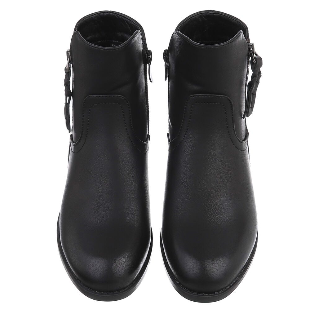 Ital-Design Elegante Ankle-Boots mit Reißverschluss für Damen Stiefelette (90514837) Blockabsatz Flache Stiefeletten in Schwarz – Bild 4 von 5