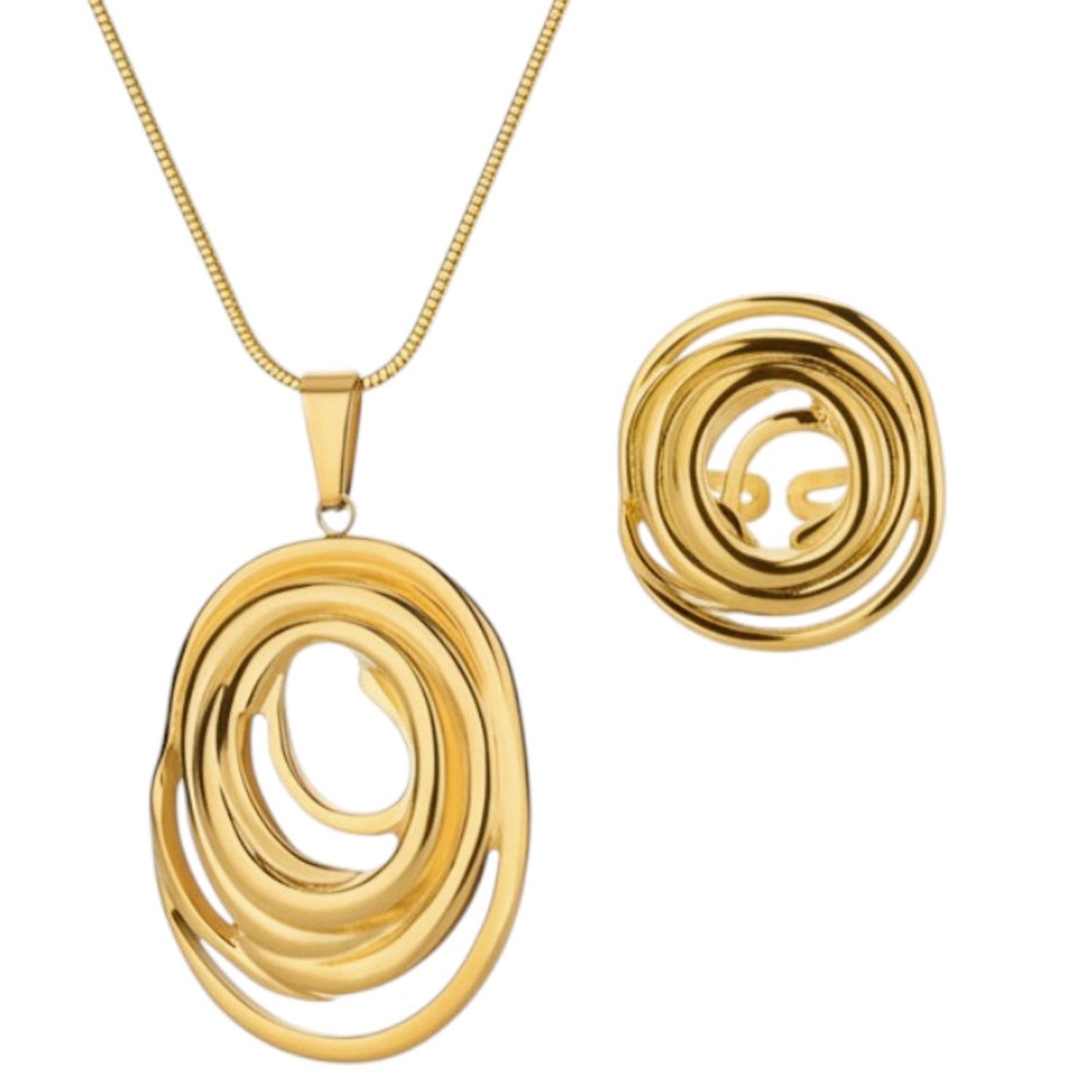 KARMA Schmuckset Damen Silber od. Gold Edelstahl vergoldet (pflegeleicht, 2-tlg., wasserfest hypoallergen rosfrei), Halskette und Ring Kette Geschenkset für Frauen