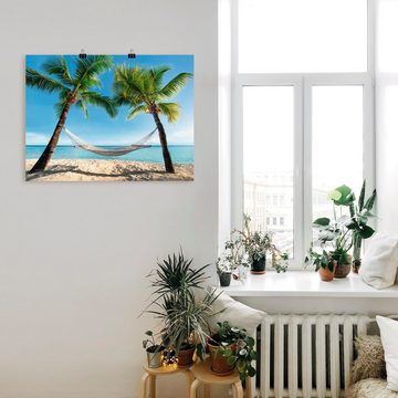 Artland Wandbild Palmenstrand Karibik mit Hängematte, Amerika (1 St), als Leinwandbild, Poster, Wandaufkleber in verschied. Größen