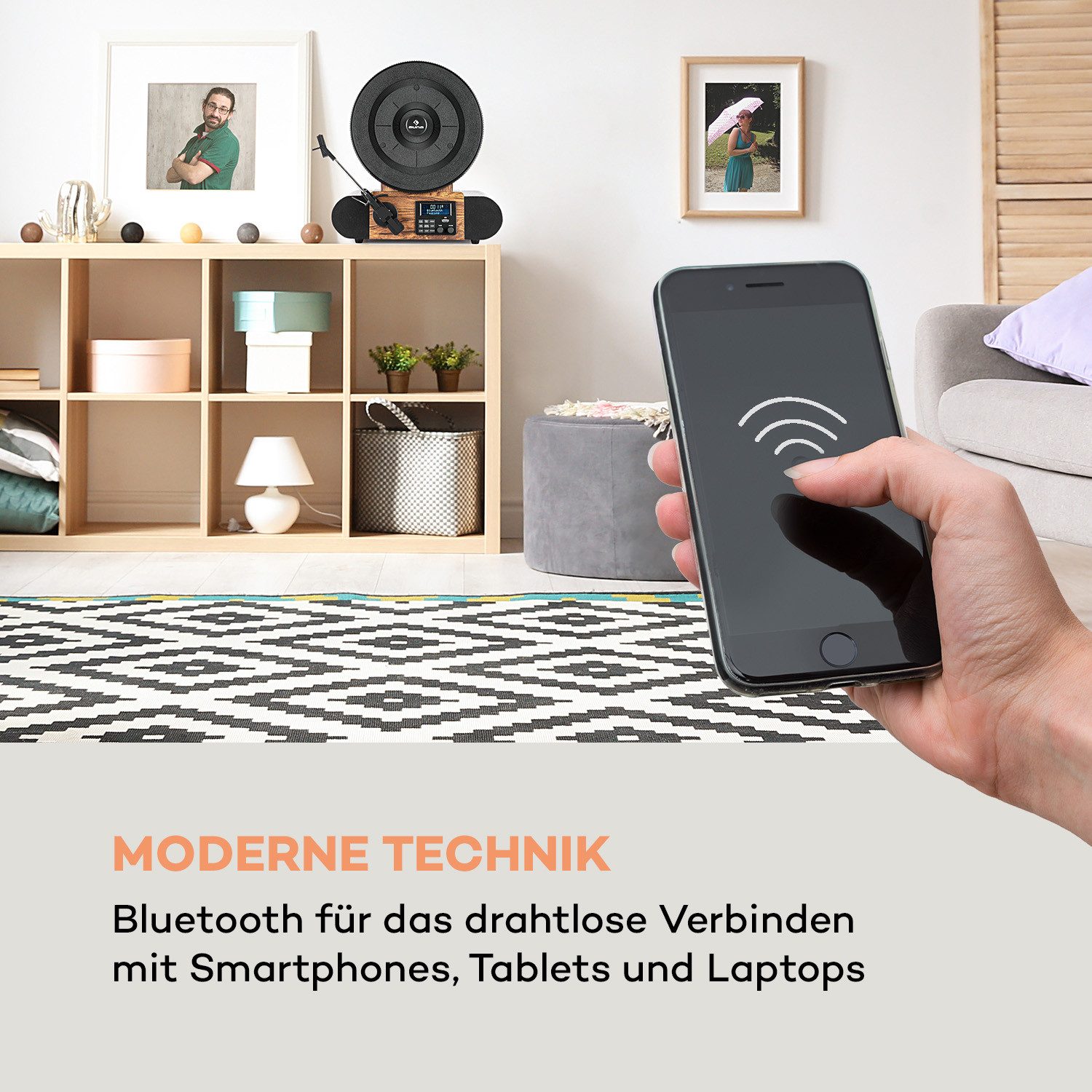 Auna Verticalo SE DAB Plattenspieler (Bluetooth, nostalgischer Plattenspieler mit vertikalem Plattenteller)