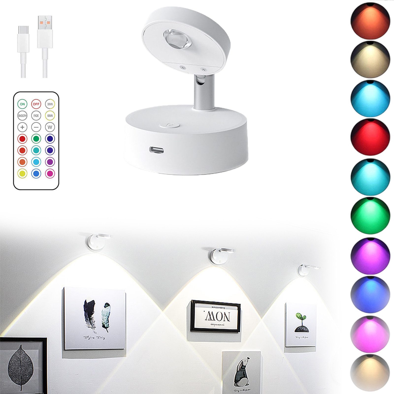 MUPOO LED Deckenstrahler Deckenspots 13 Farben,Deckenstrahler,mit Fernsteuerung&Timer,USB-Laden, 1 Leuchte & 1 Fernbedienung, Deckenlampe