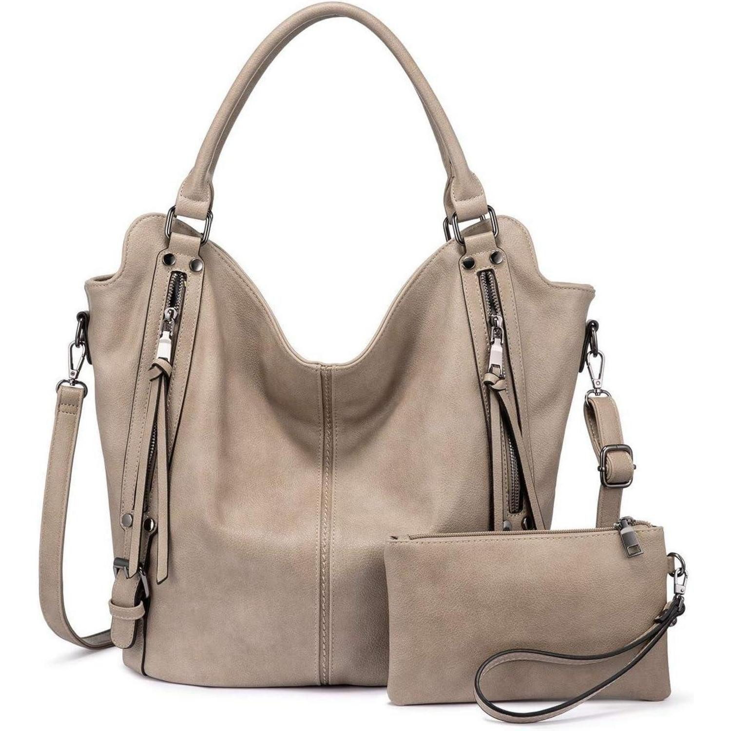 Handtasche Realer Damen Handtasche Leder Schultertasche Shopper Khaki 2-teiliges