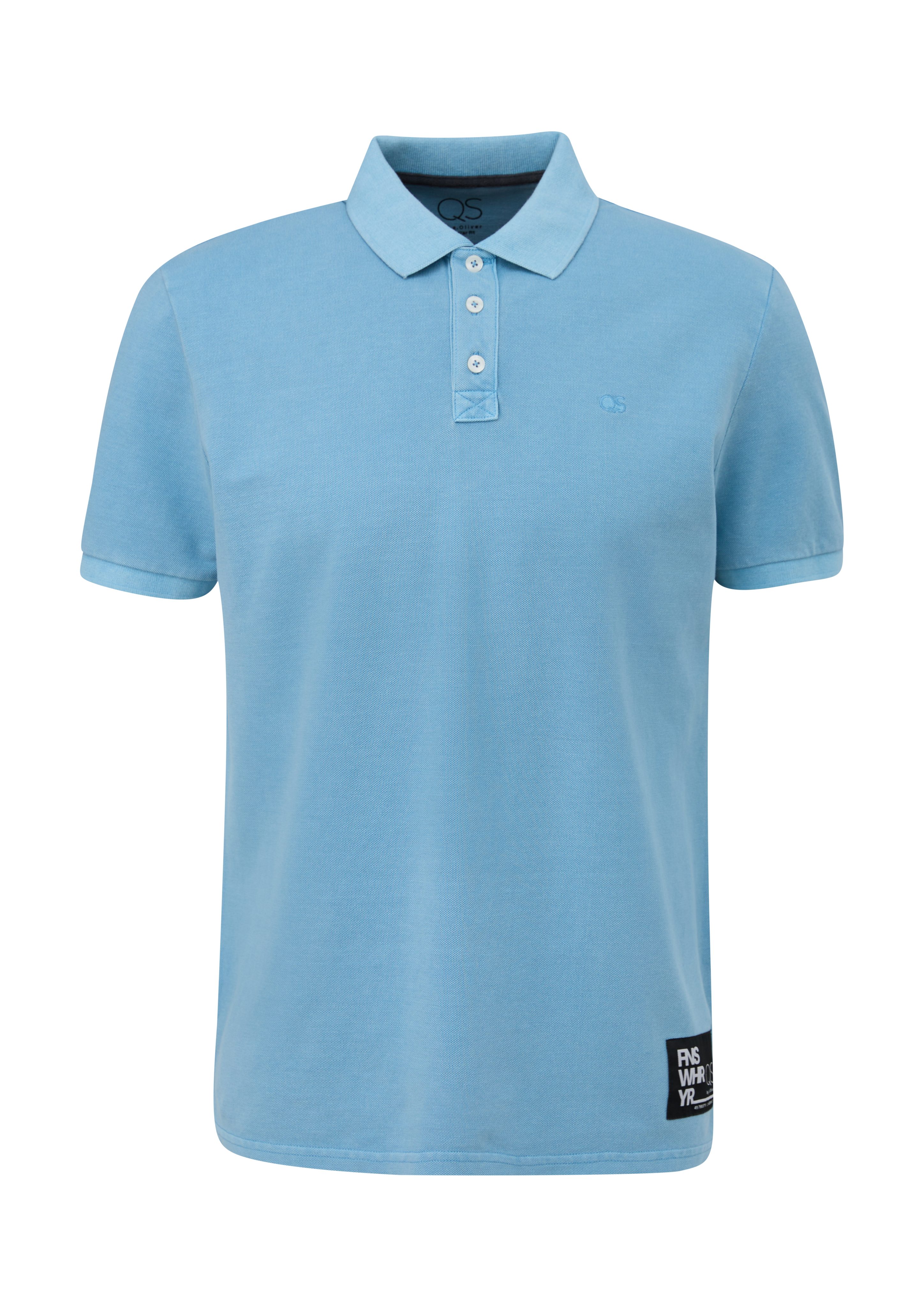 QS Poloshirt Poloshirt aus Baumwollpiqué Label-Patch arktisblau Stickerei