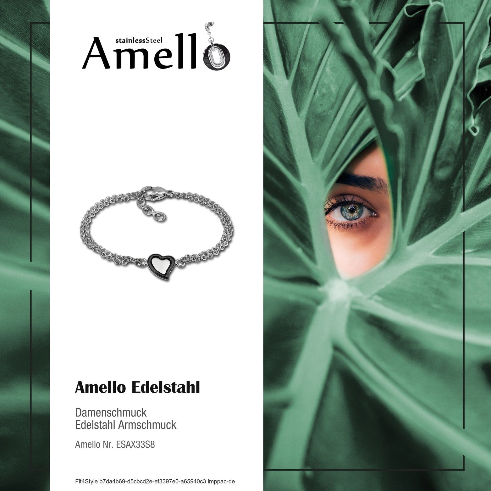 Steel) Edelstahl Armbänder Edelstahlarmband schwarz für Armband Amello (Armband), Amello (Stainless Damen Herz silber