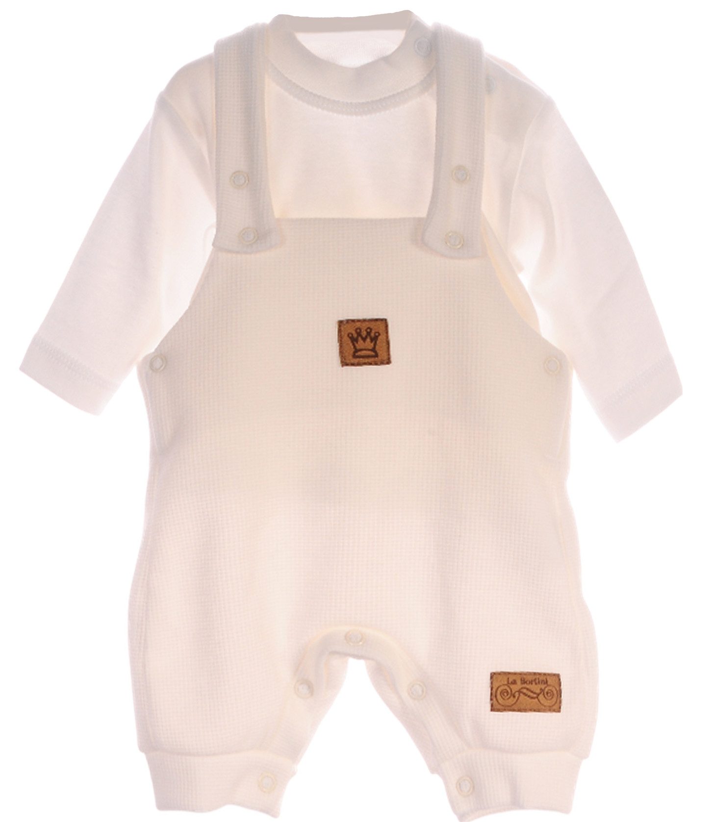 Latzhose Baby Anzug in Creme Trägerhose und Langarmshirt Hose Shirt