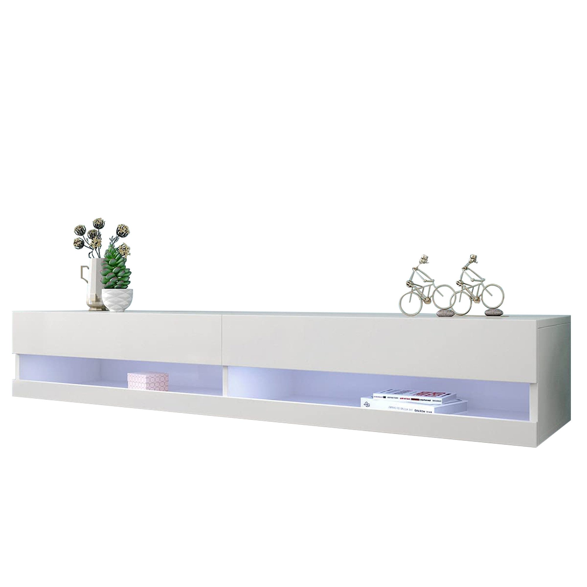 Lowboard TV-Schrank TV-Board in Weiß mit LED-Beleuchtung viel Stauraum