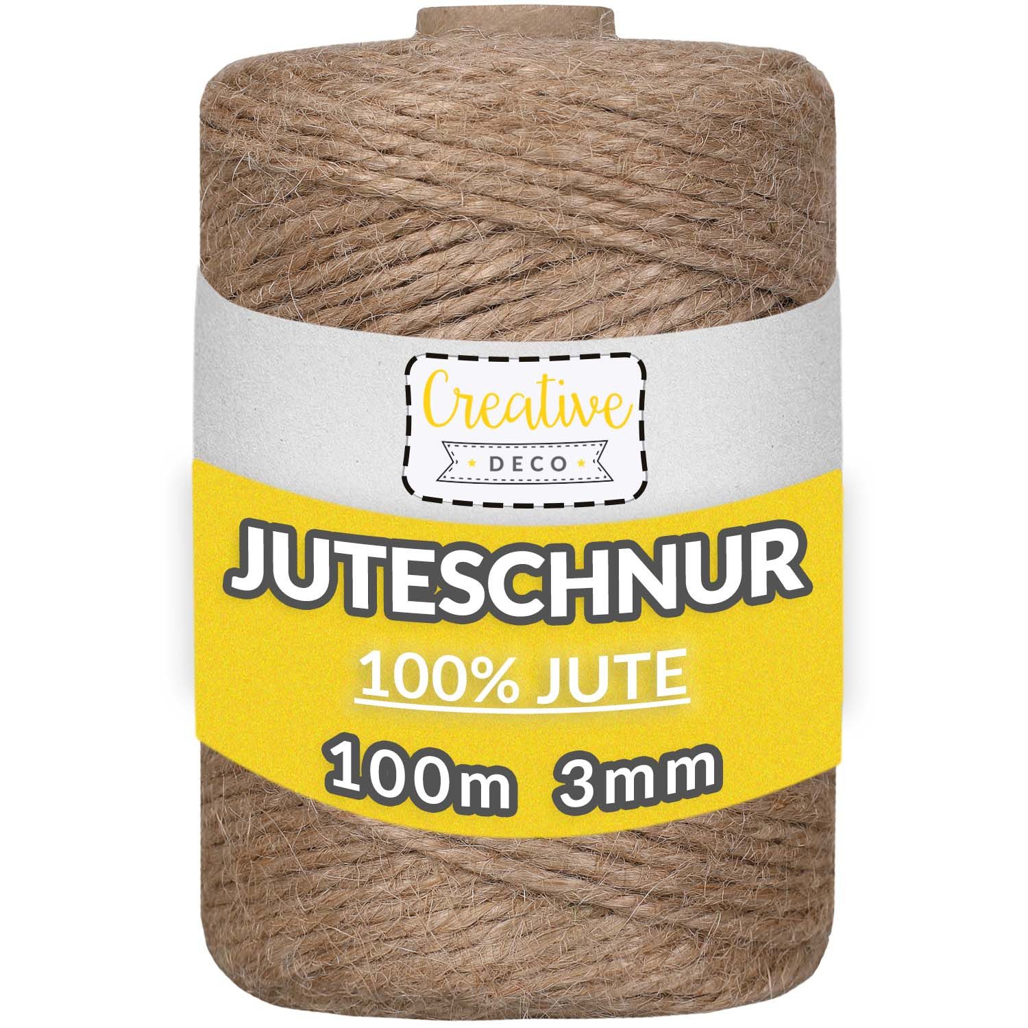 Creative Deco 100m Juteschnur Natur Braun, 328 Fuß, 2-3 mm Dicke 3-Lagig Bastelgarn