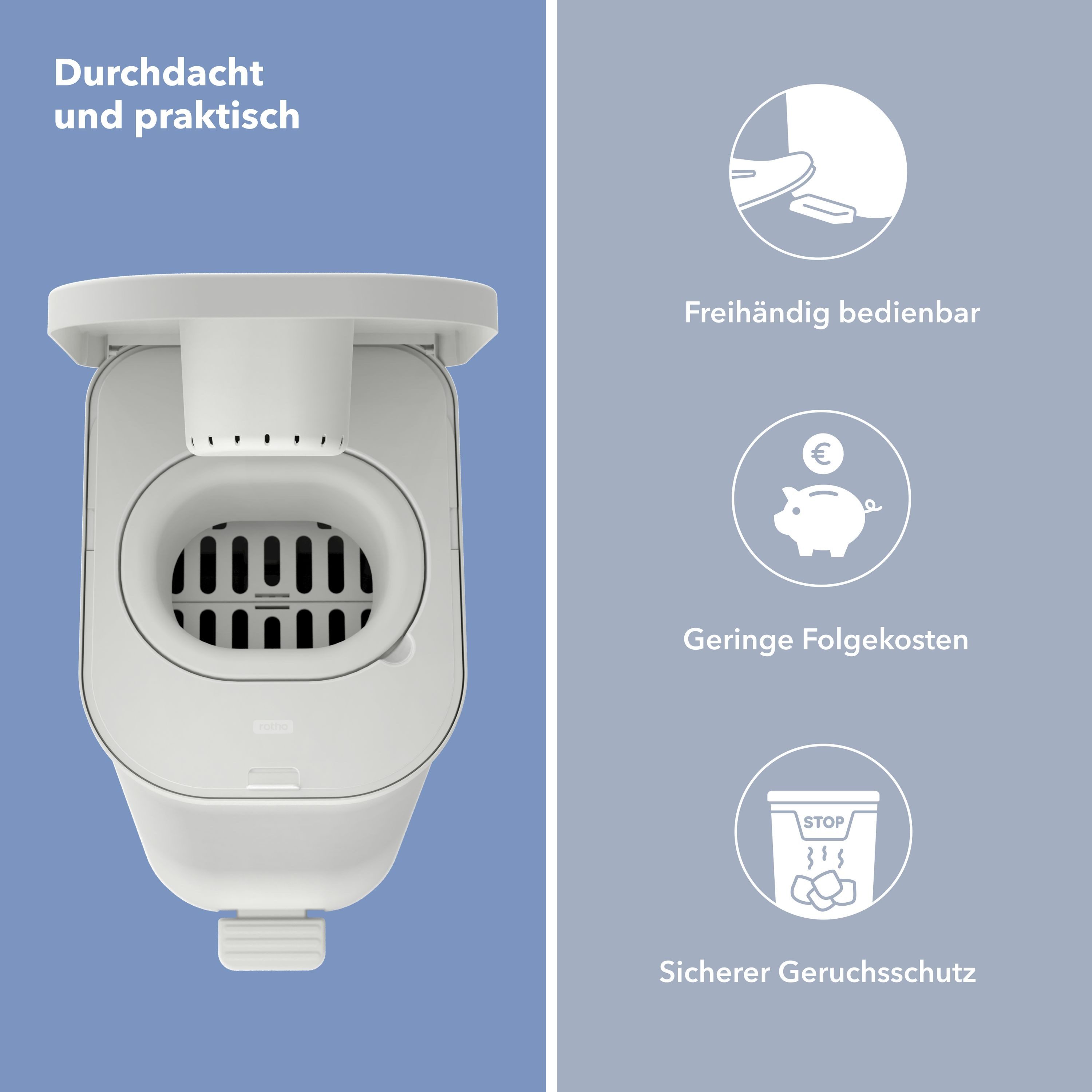 Rotho Babydesign Windeleimer, geruchsdicht, wandelbar zum klassischen Mülleimer