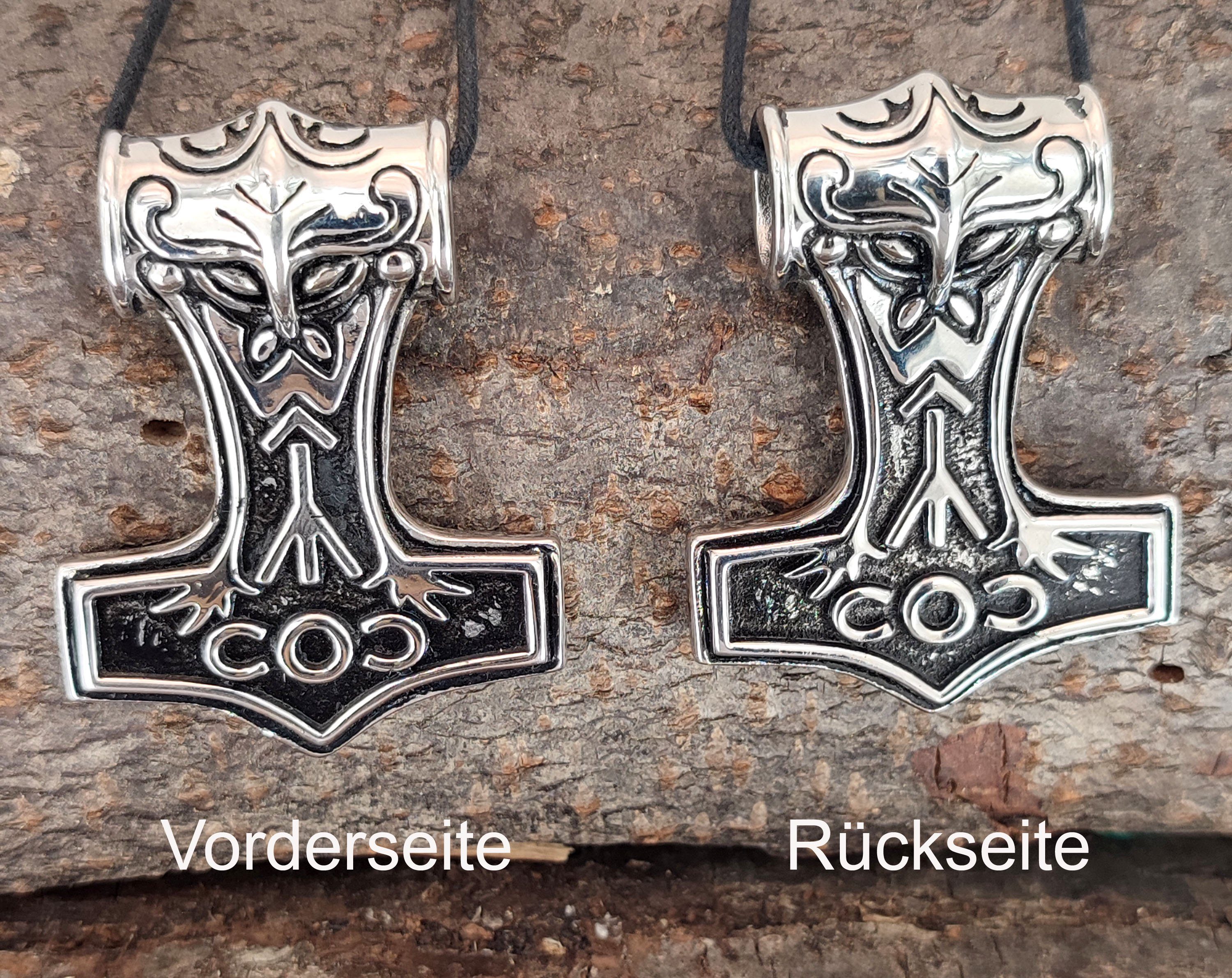Kiss of Hammer Edelstahl Leather Thor Kettenanhänger Wikinger Anhänger großer Mjölnir Thorshammer massiver