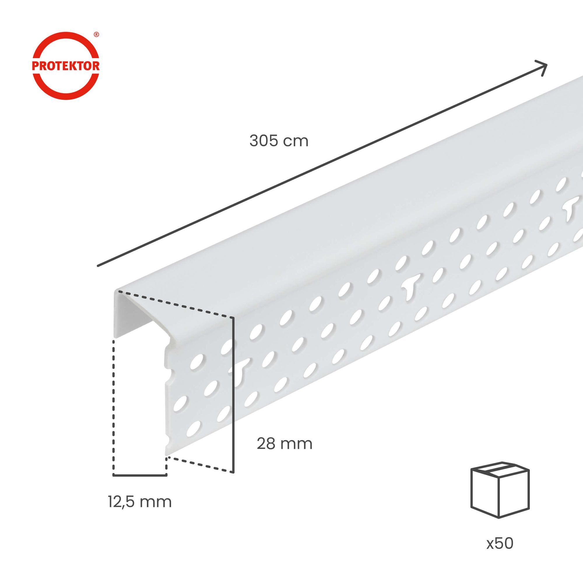PROTEKTOR Profil Einfassprofil Göppinger Profil 3787 (50 Stück, 305 cm, 50-St), Kantenschutz für 12,5 mm Gipskarton- & Rigipsplatten