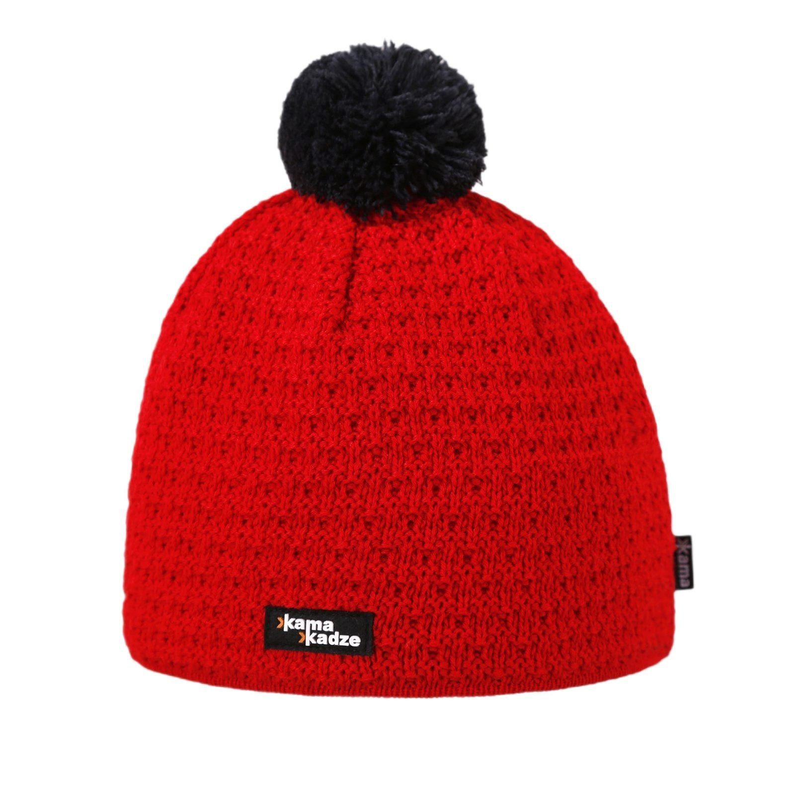 Strickmütze (Bommel) K36 Merino Kamakadze - rot/schwarz - 1 Stück