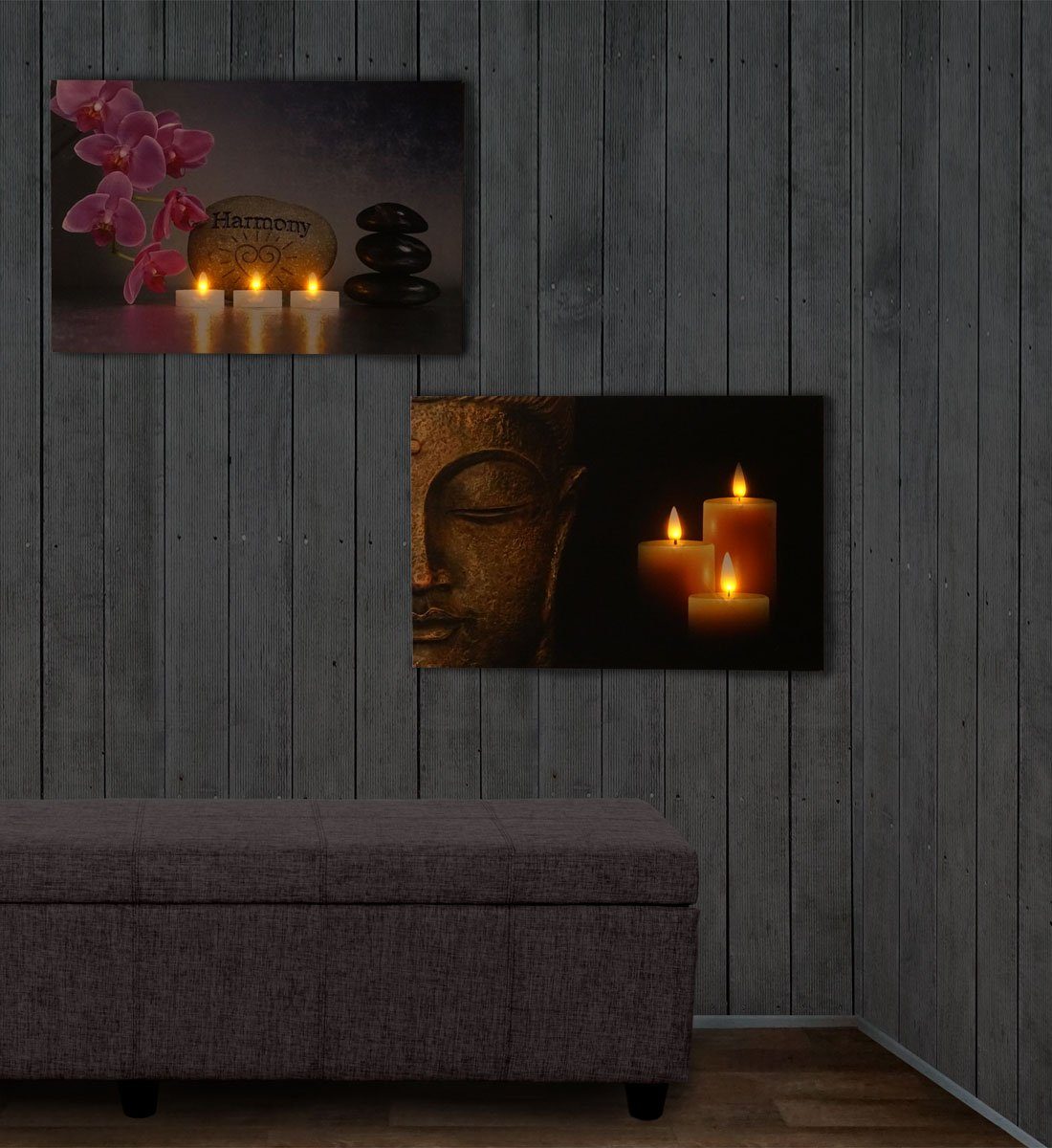 MCW LED-Bild LED-Bild-T-2, Buddha + flackernd (Set), Mit Timer, Leuchtbild, Ein-/Ausschalter