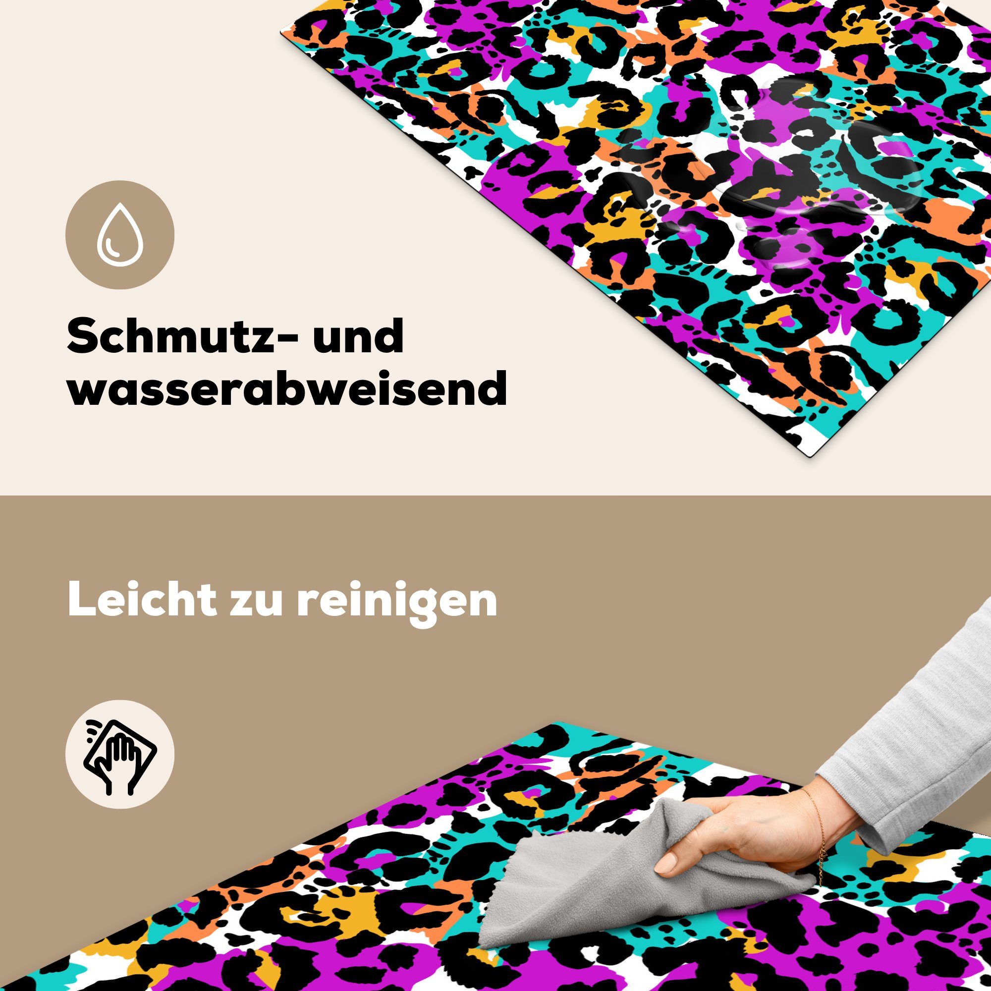 für Schutz Herdblende-/Abdeckplatte Vinyl, MuchoWow Flecken, - 81x52 Induktionskochfeld cm, - die Pantherdruck Regenbogen küche, (1 Ceranfeldabdeckung tlg),