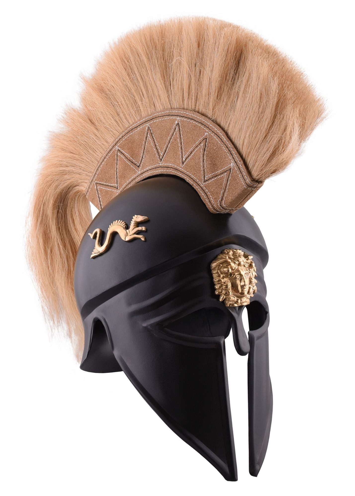 Ritter-Kostüm Italo-Korintherhelm mit Helmbusch, schwarz, verziert