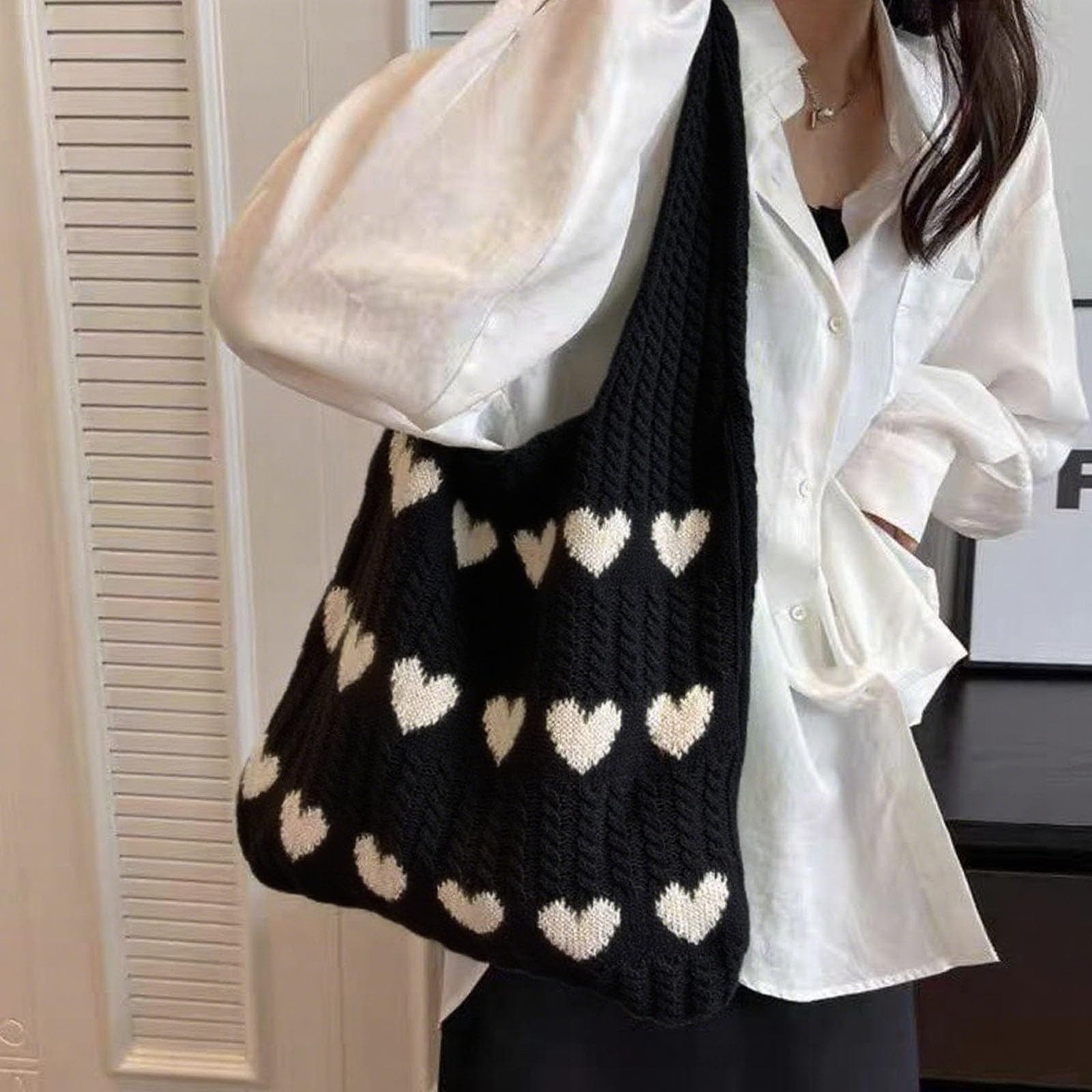 FOUORTUNATE-BEE Schultertasche Gestrickte Schultertasche Gehäkelte Tasche Damen Gestrickte Tasche (Leichte Strick-Tote Tasche Umhängetasche)