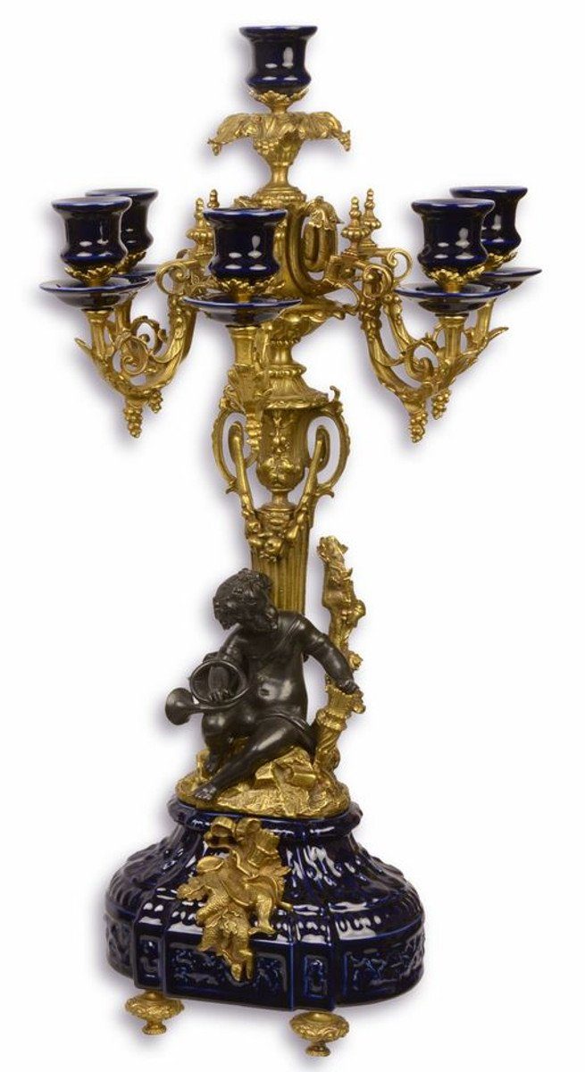 Casa Padrino Kerzenständer Barock Kerzenständer Dunkelblau / Gold 29,5 x 26,5 x H. 59,4 cm - Barockstil Kerzenhalter