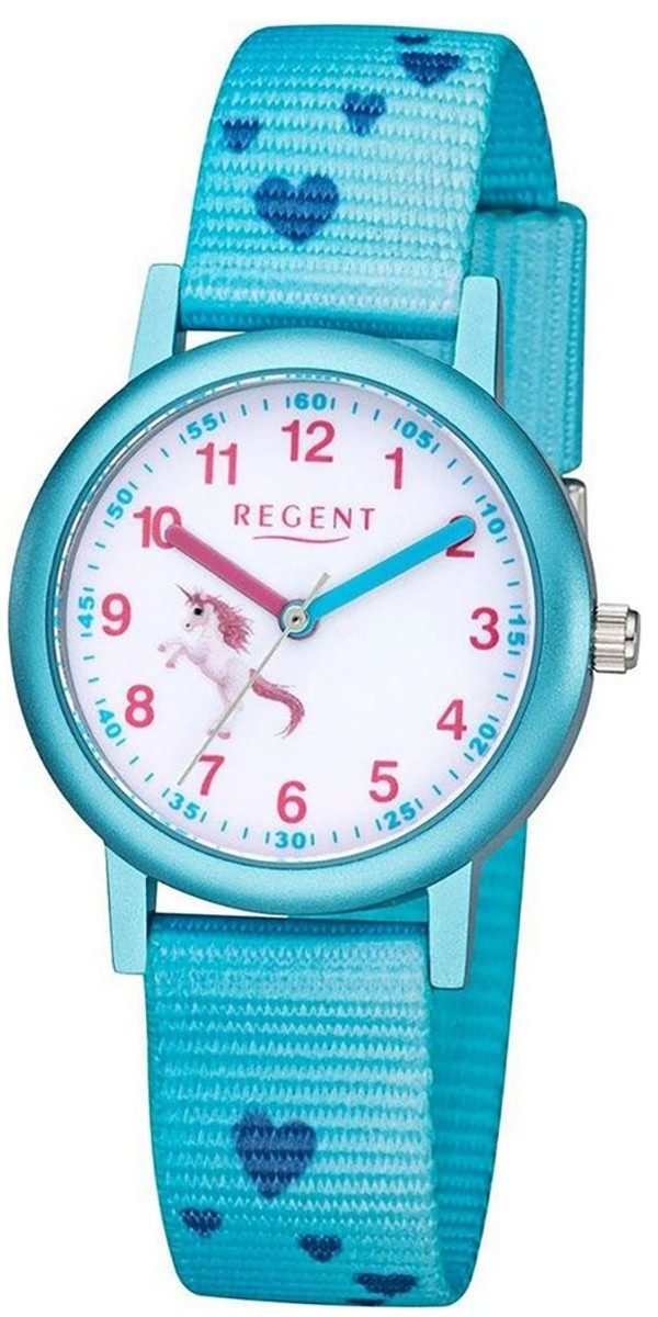 Regent Quarzuhr Regent Kinder Uhr F-1208 Textil Quarz, (Analoguhr), Kinder Armbanduhr rund, klein (ca. 29mm), Textilarmband