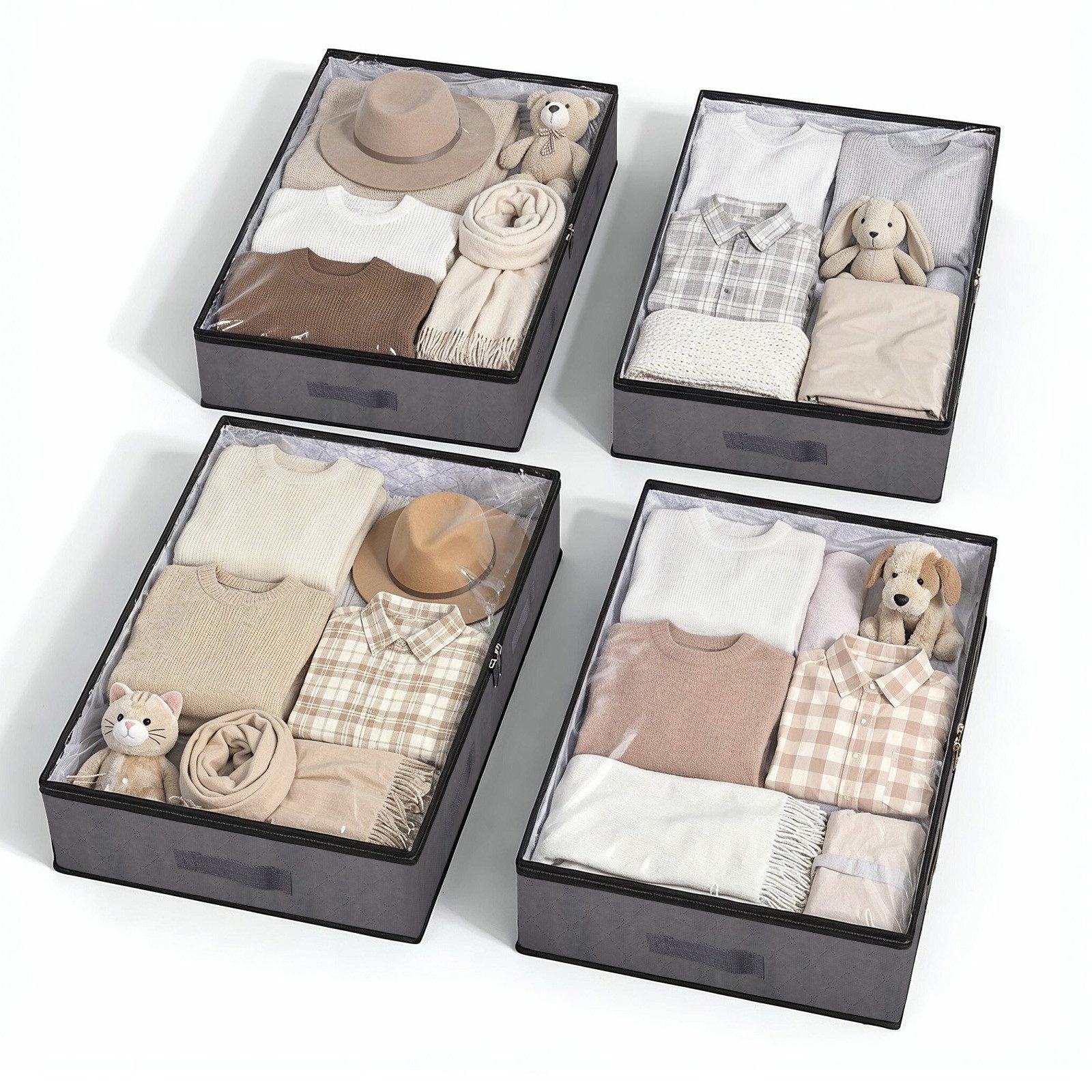 Sekey Unterbettkommode Unterbett Aufbewahrungsbox mit deckel transparente Aufbewahrungstasche, Aufbewahrungstasche Organizer für Kleiderschrank Aufbewahrung 90L x 4