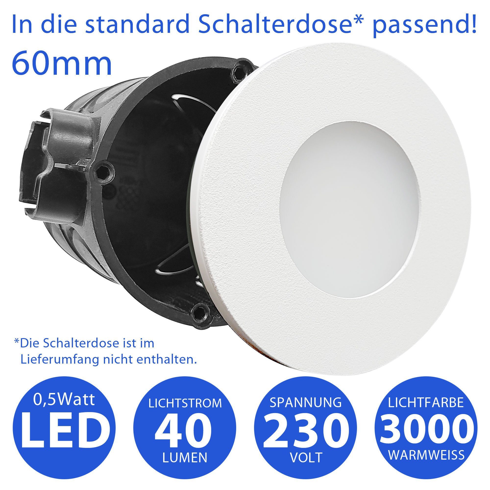 Treppenbeleuchtung, 3000K, integriert, Stufenbeleuchtung LED, Wandbeleuchtung, fest Warmweiß, Einbauleuchte, 6103, Strahler, Maxkomfort Wandeinbauleuchte, Wandstrahler Lampe, LED LED Wandleuchte, Einbauspots, Nachtlicht, Stufenlicht,