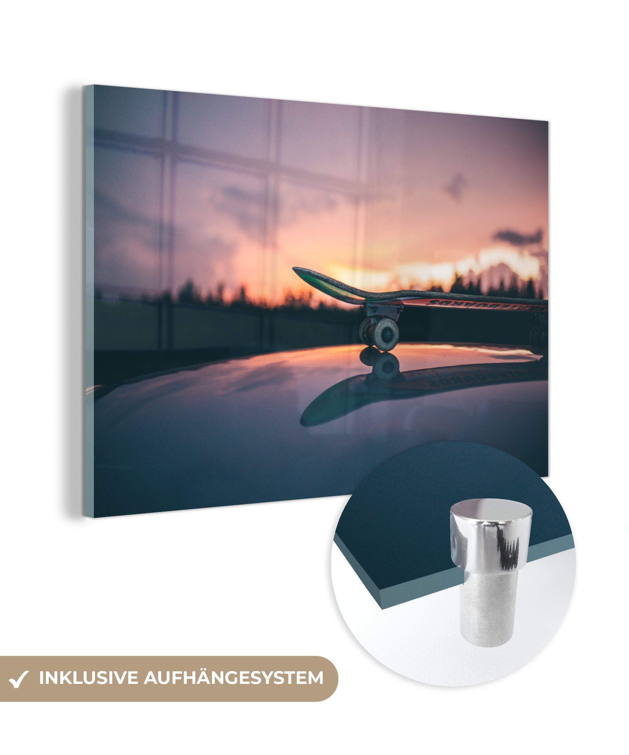 Wohnzimmer Skateboard Schweden (1 Acrylglasbilder St), Acrylglasbild Sonne, - MuchoWow - Schlafzimmer &