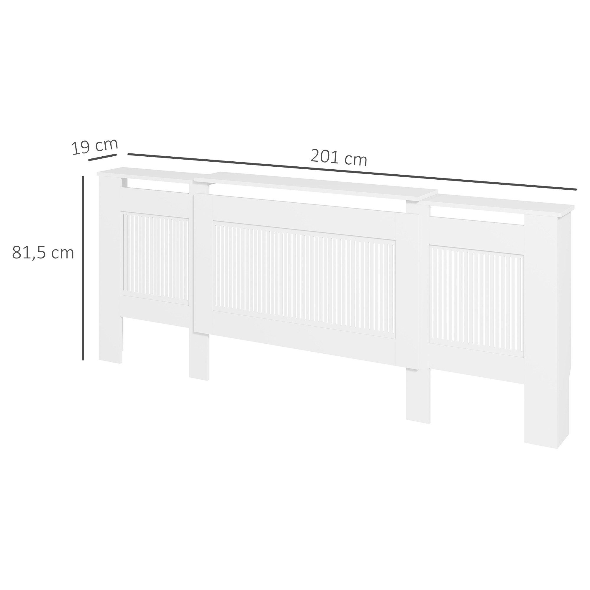 HOMCOM Heizungsverkleidung ausziehbar Heizkörperabdeckung mit Ablage, Lamellen, Zubehör für Heizkörper, Heizkörper Abdeckung 125-201 x 19 x 81,5 cm Weiß